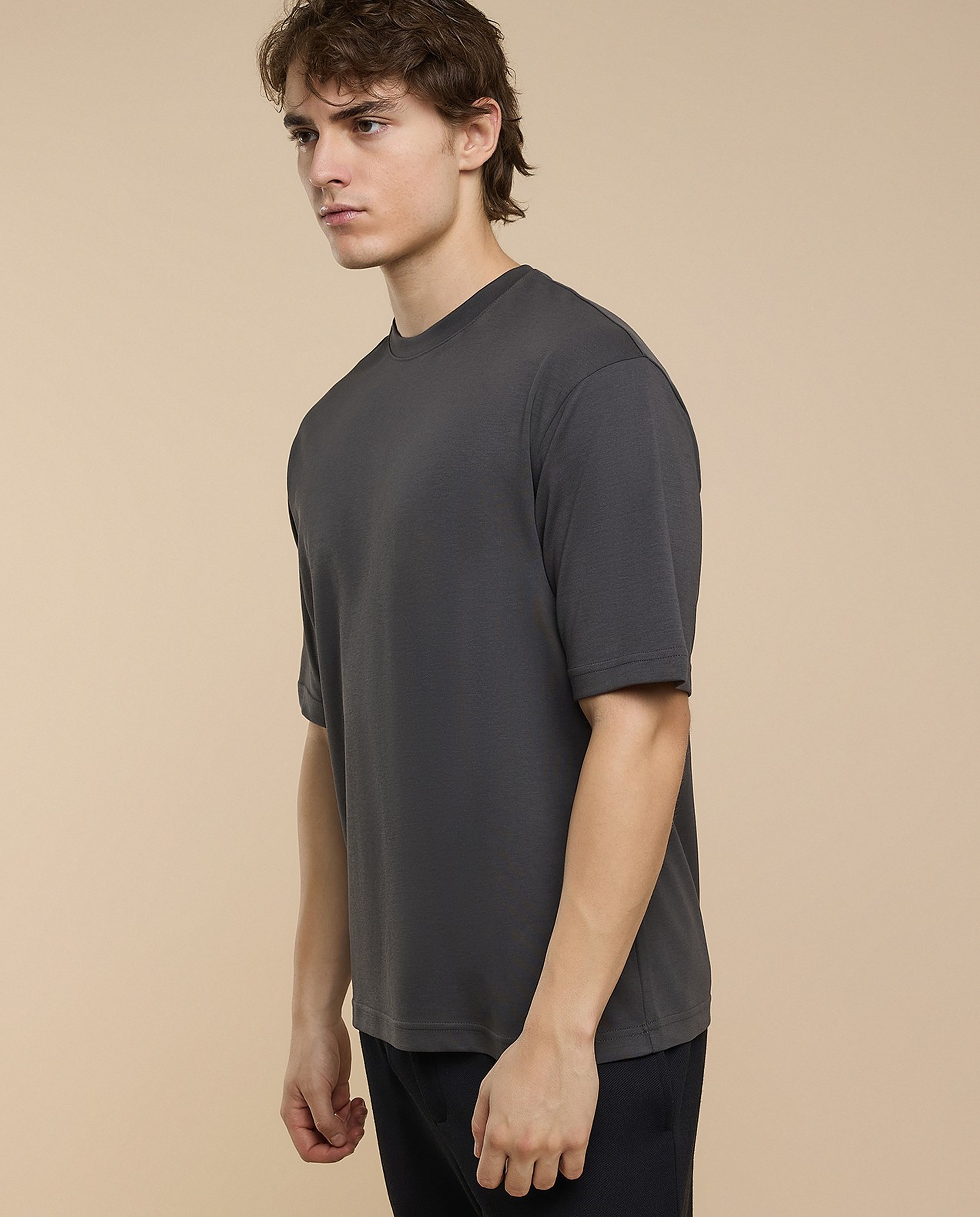 Solid T-Shirt with Crew Neck and Short Sleeves