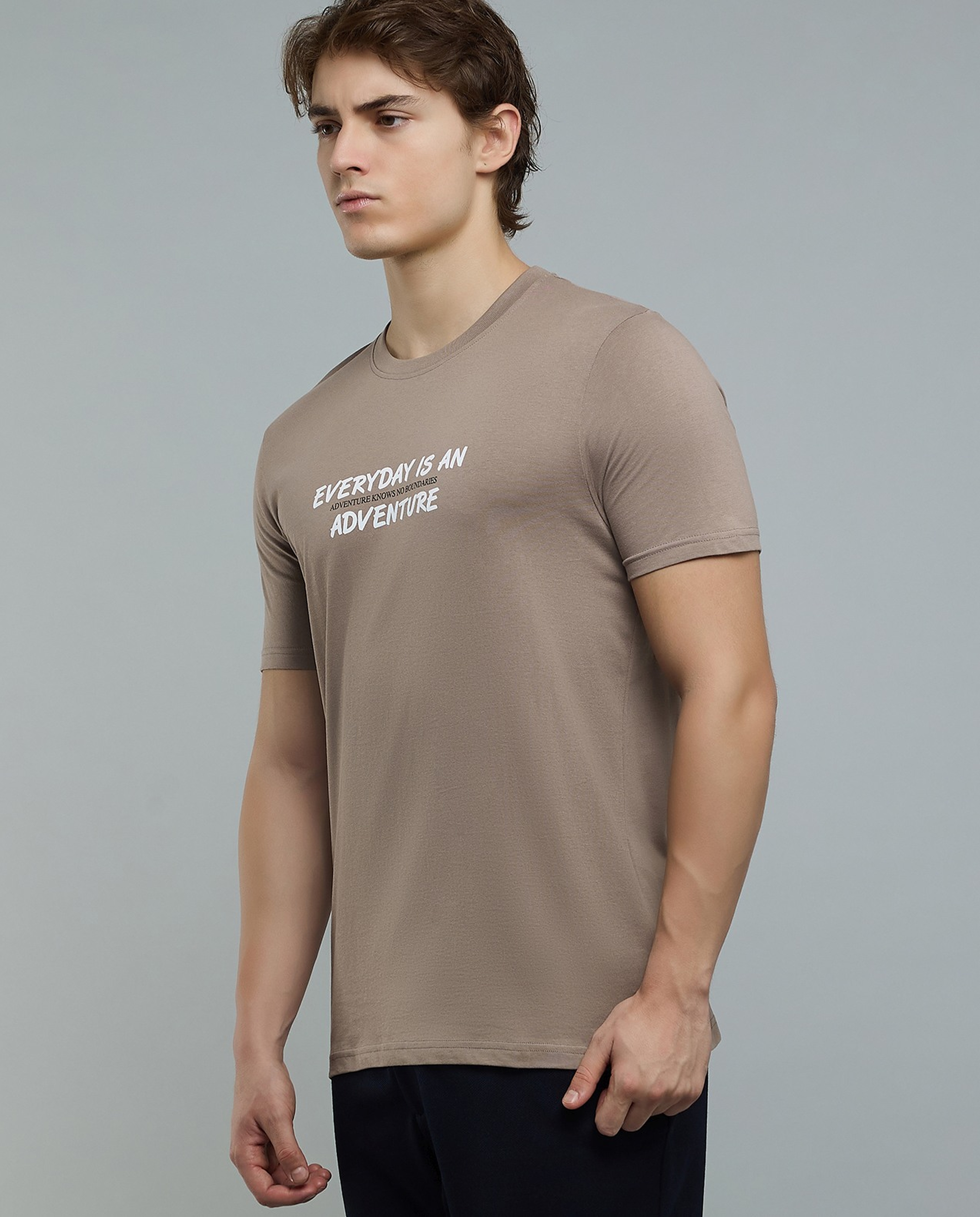 Typography Print T-Shirt with Crew Neck and Short Sleeves