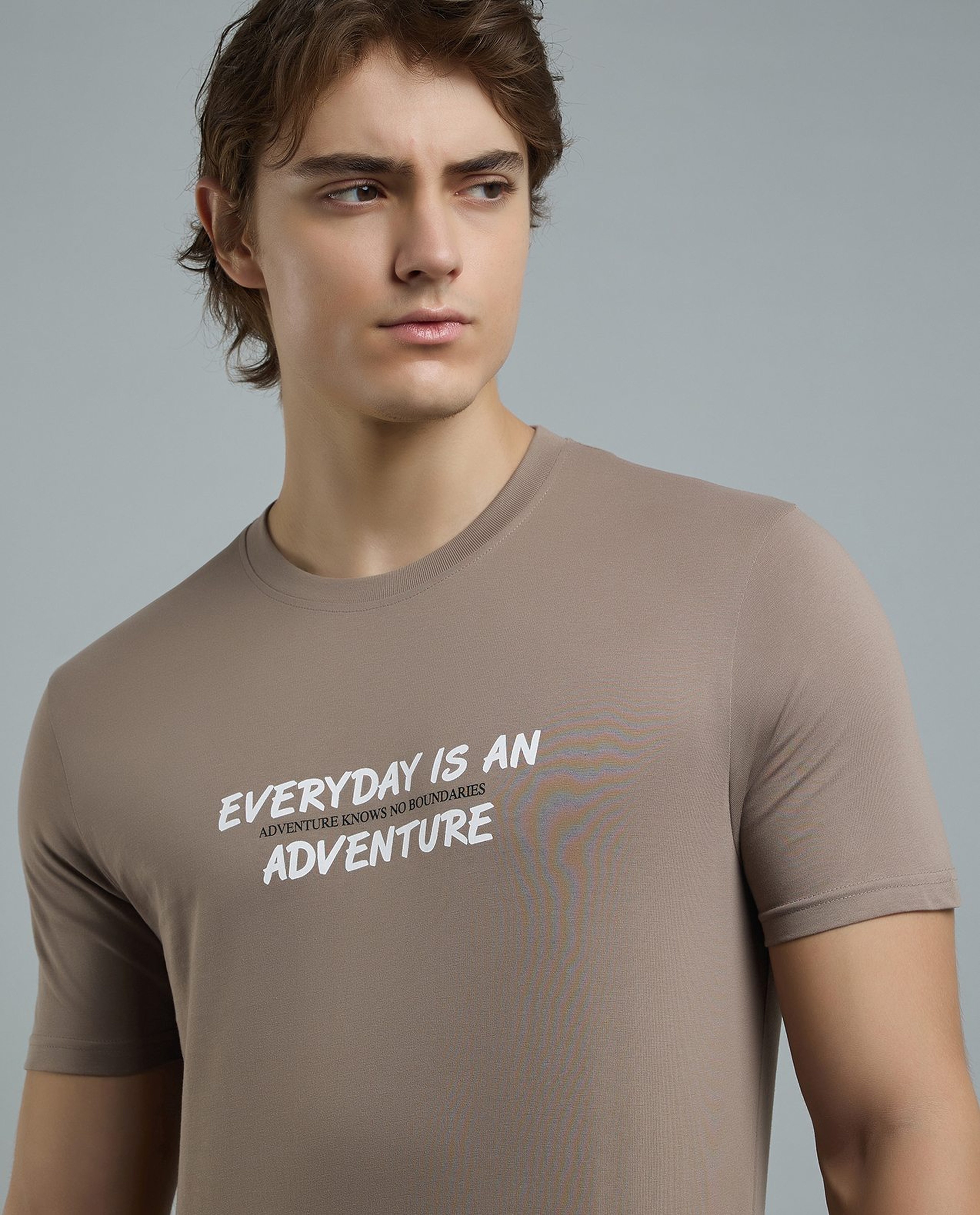 Typography Print T-Shirt with Crew Neck and Short Sleeves