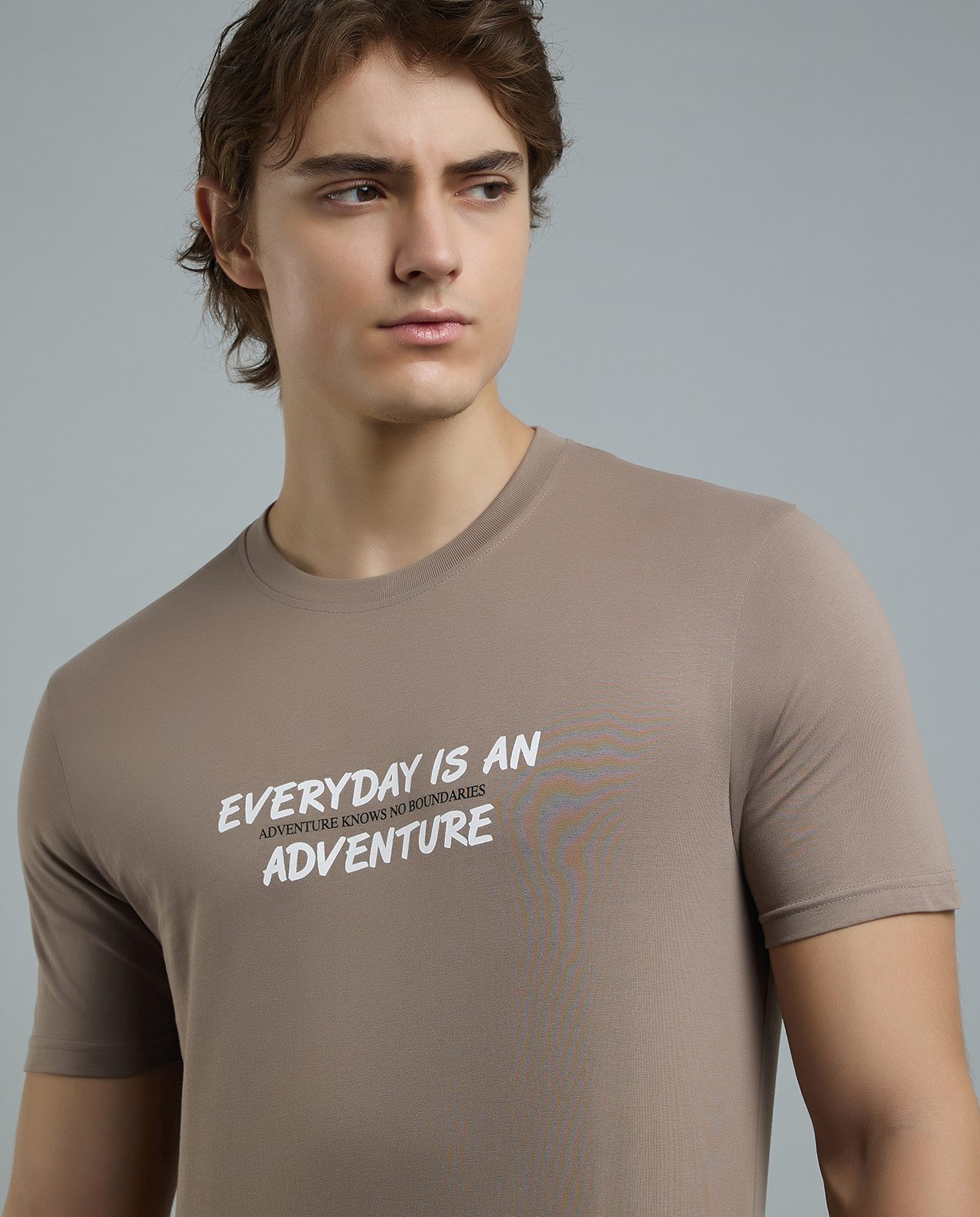 Typography Print T-Shirt with Crew Neck and Short Sleeves