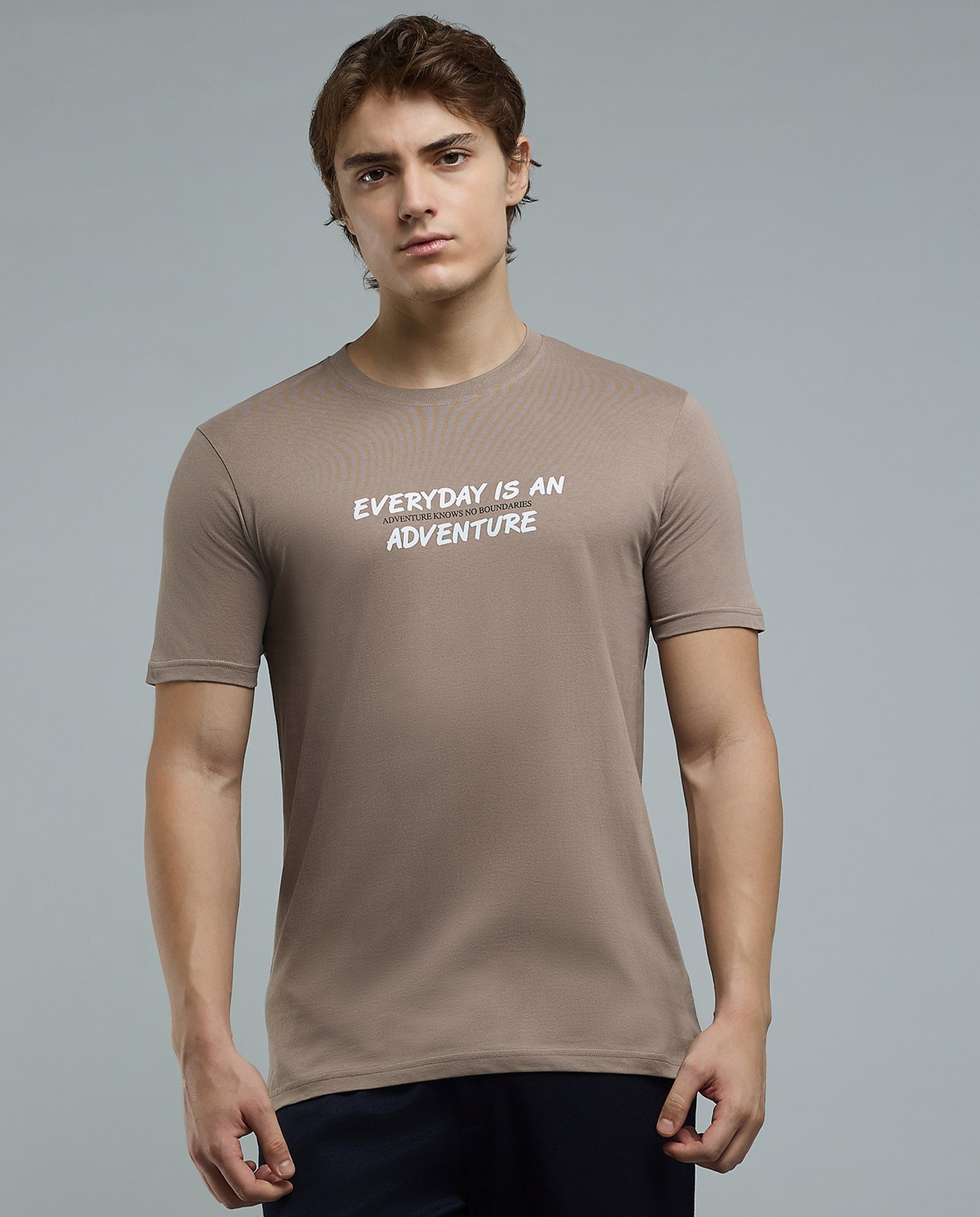 Typography Print T-Shirt with Crew Neck and Short Sleeves