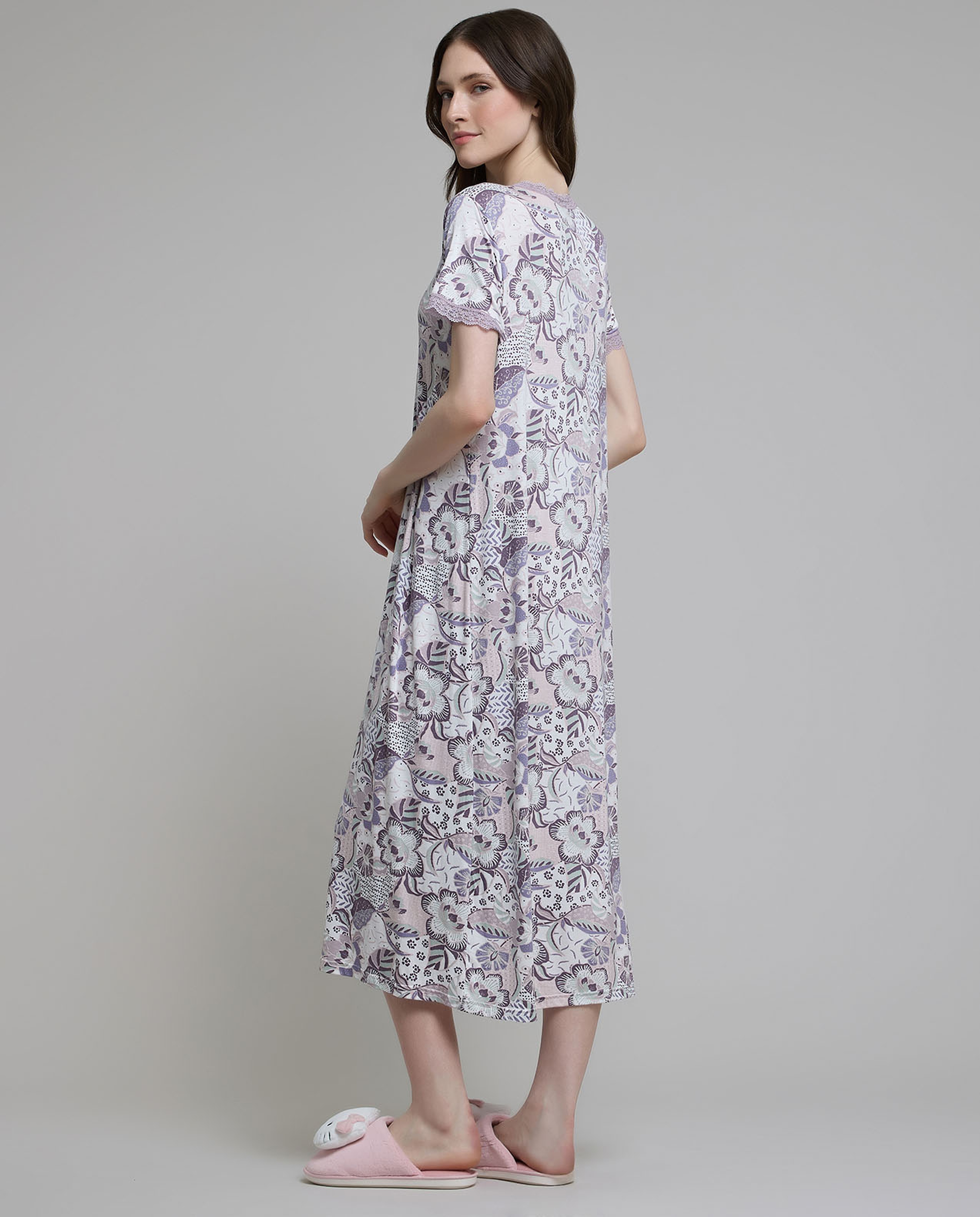 Printed Nightgown with Short Sleeves