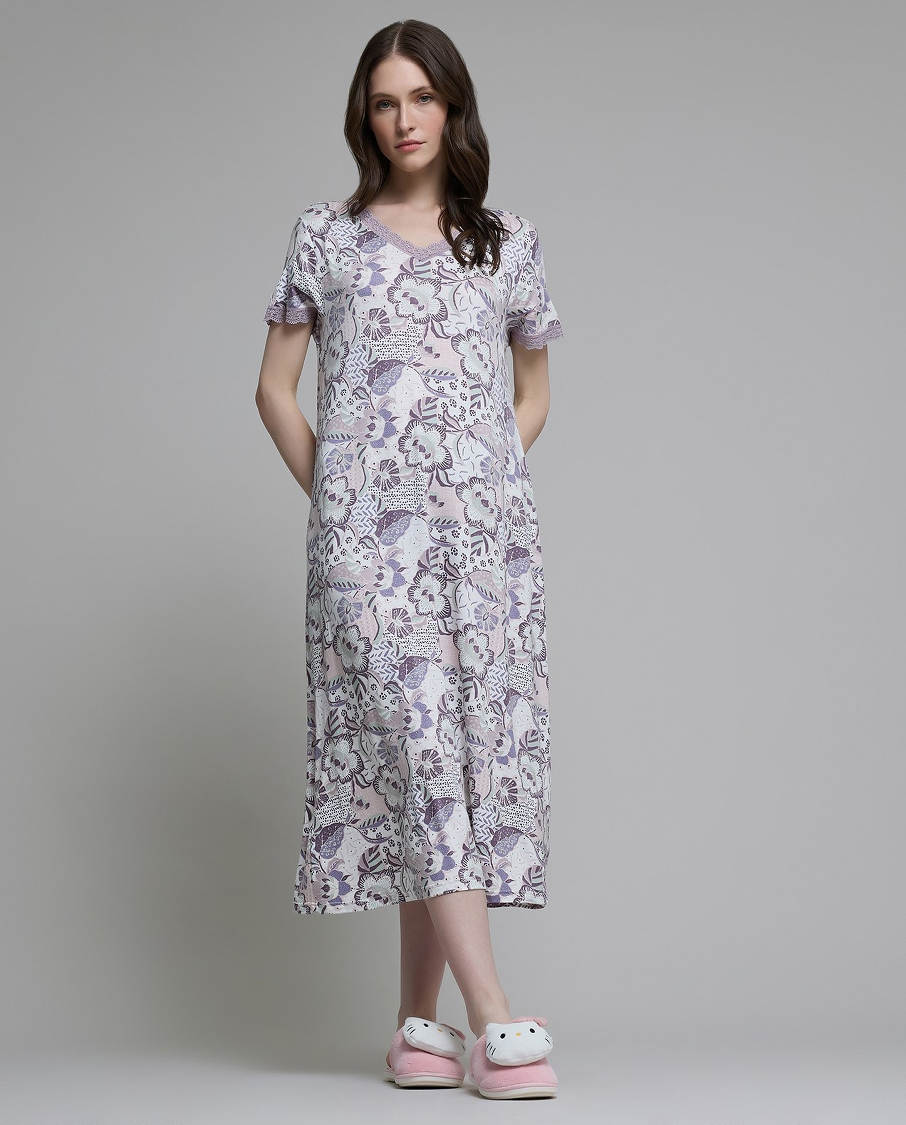 Printed Nightgown with Short Sleeves