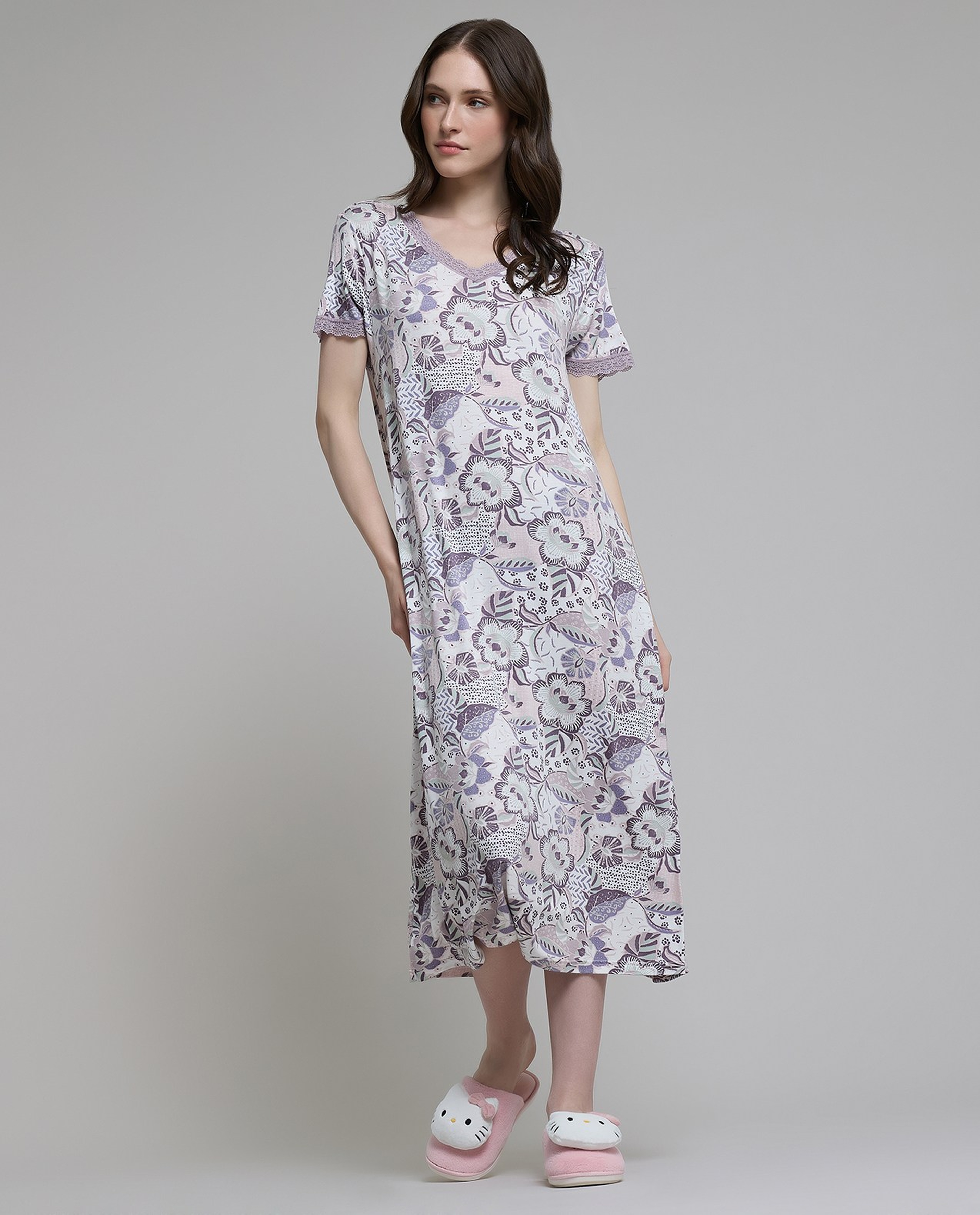 Printed Nightgown with Short Sleeves