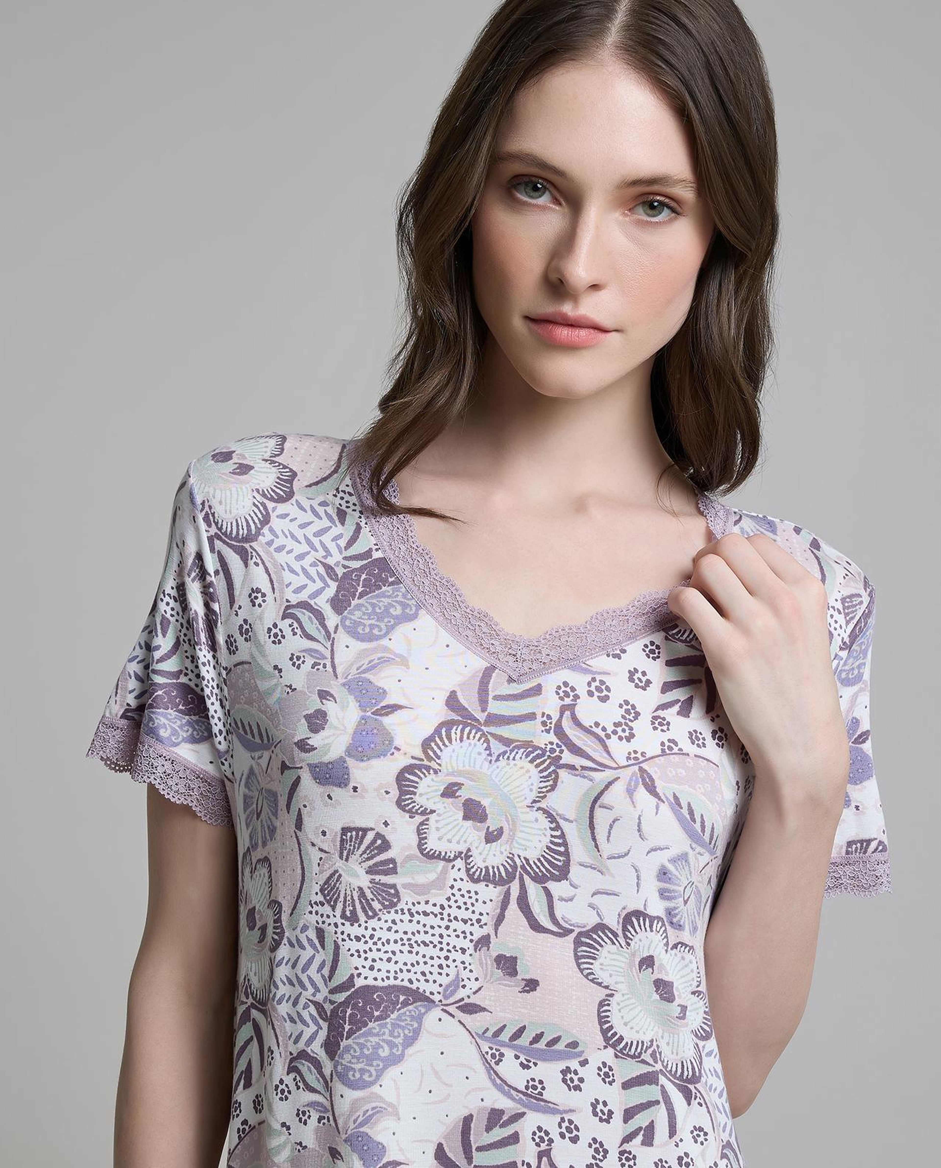 Printed Nightgown with Short Sleeves