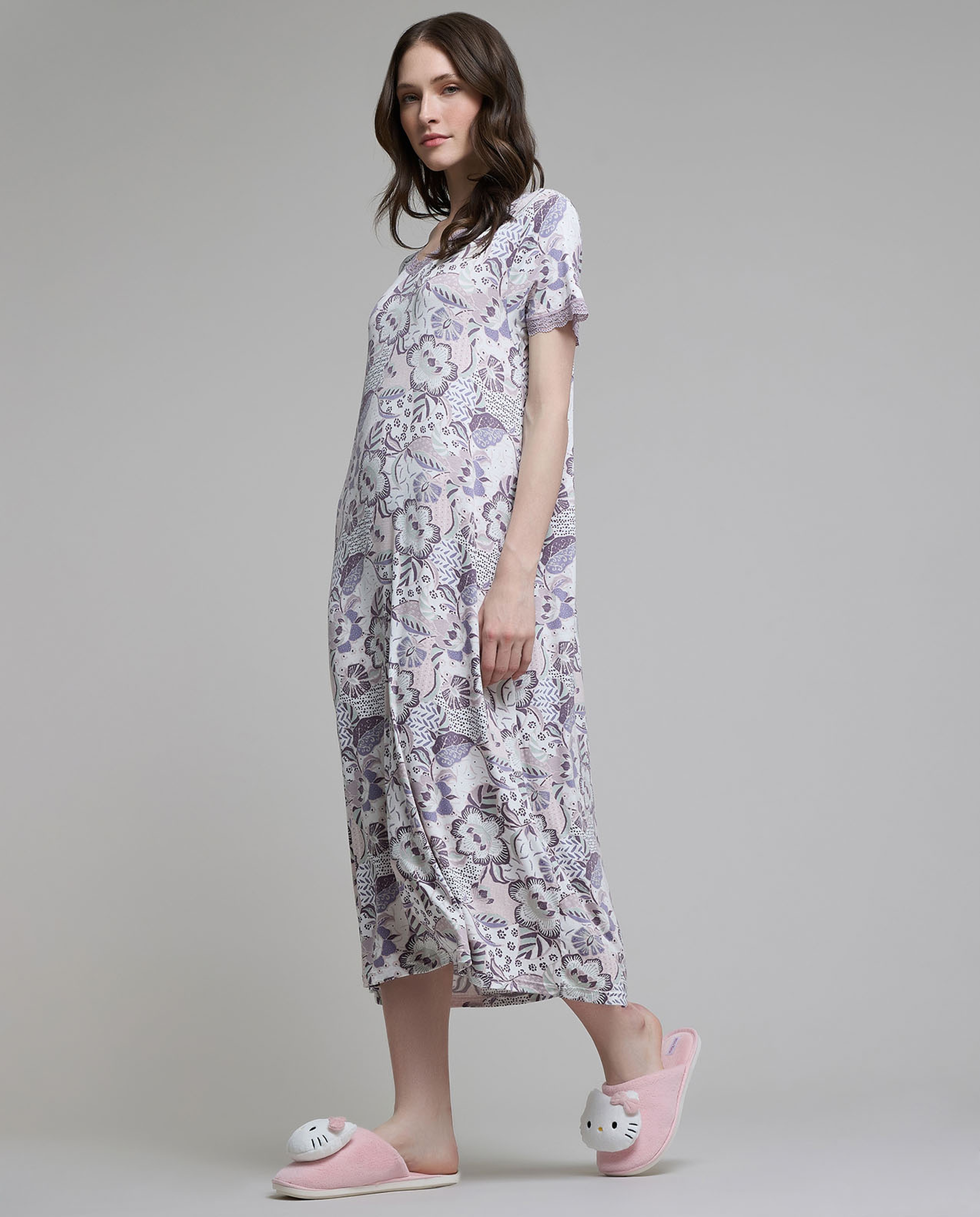 Printed Nightgown with Short Sleeves
