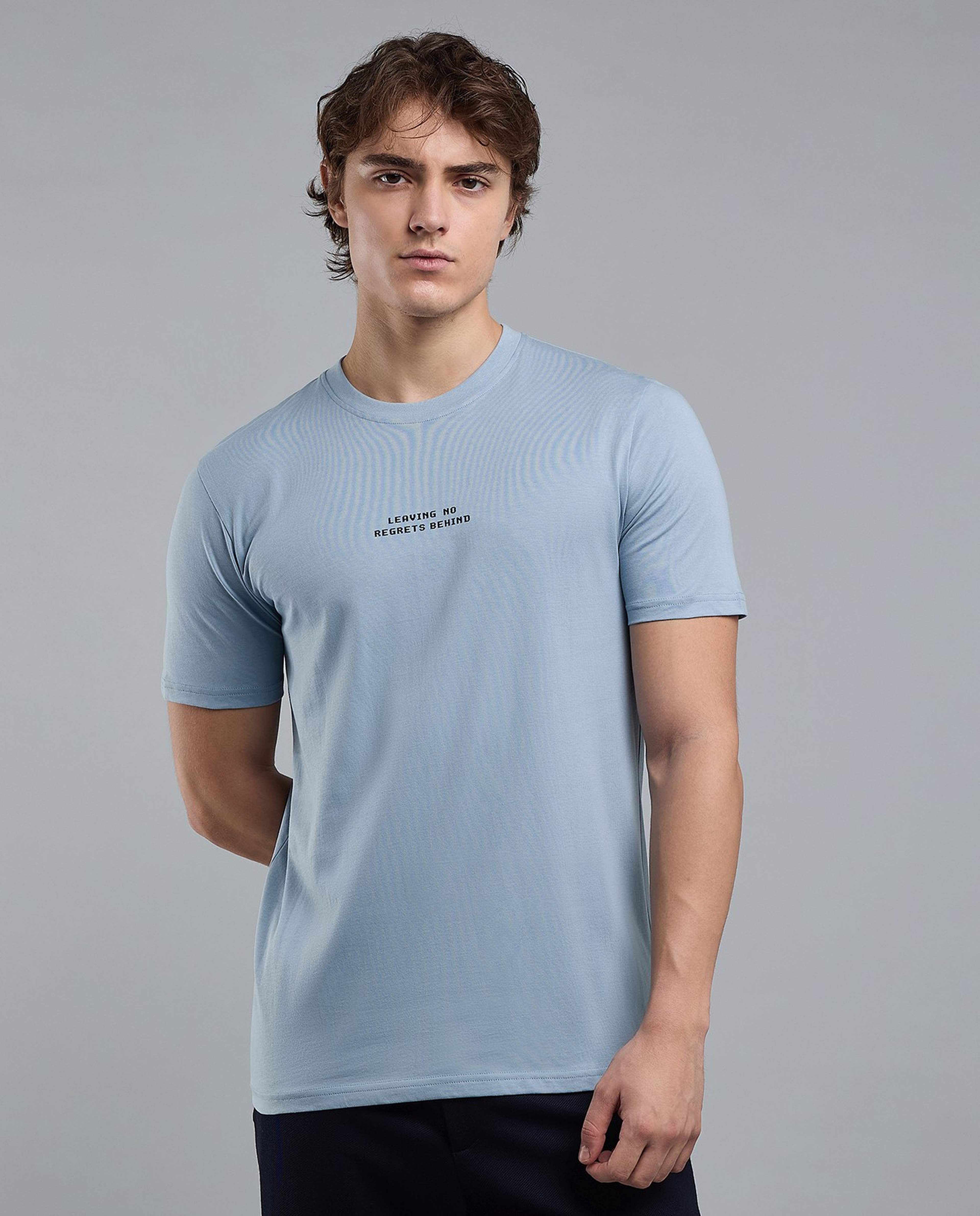 Typography Print T-Shirt with Crew Neck and Short Sleeves