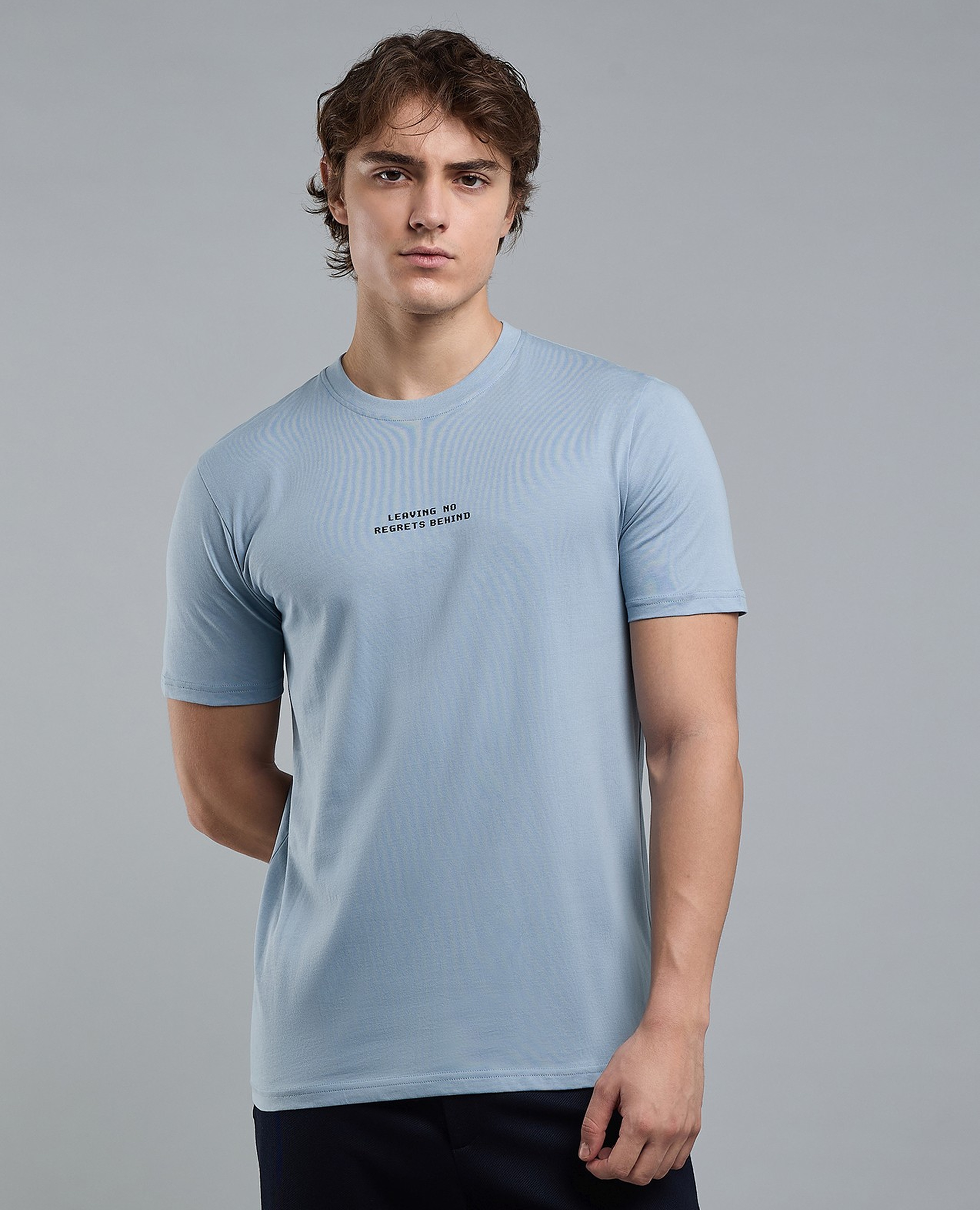 Typography Print T-Shirt with Crew Neck and Short Sleeves