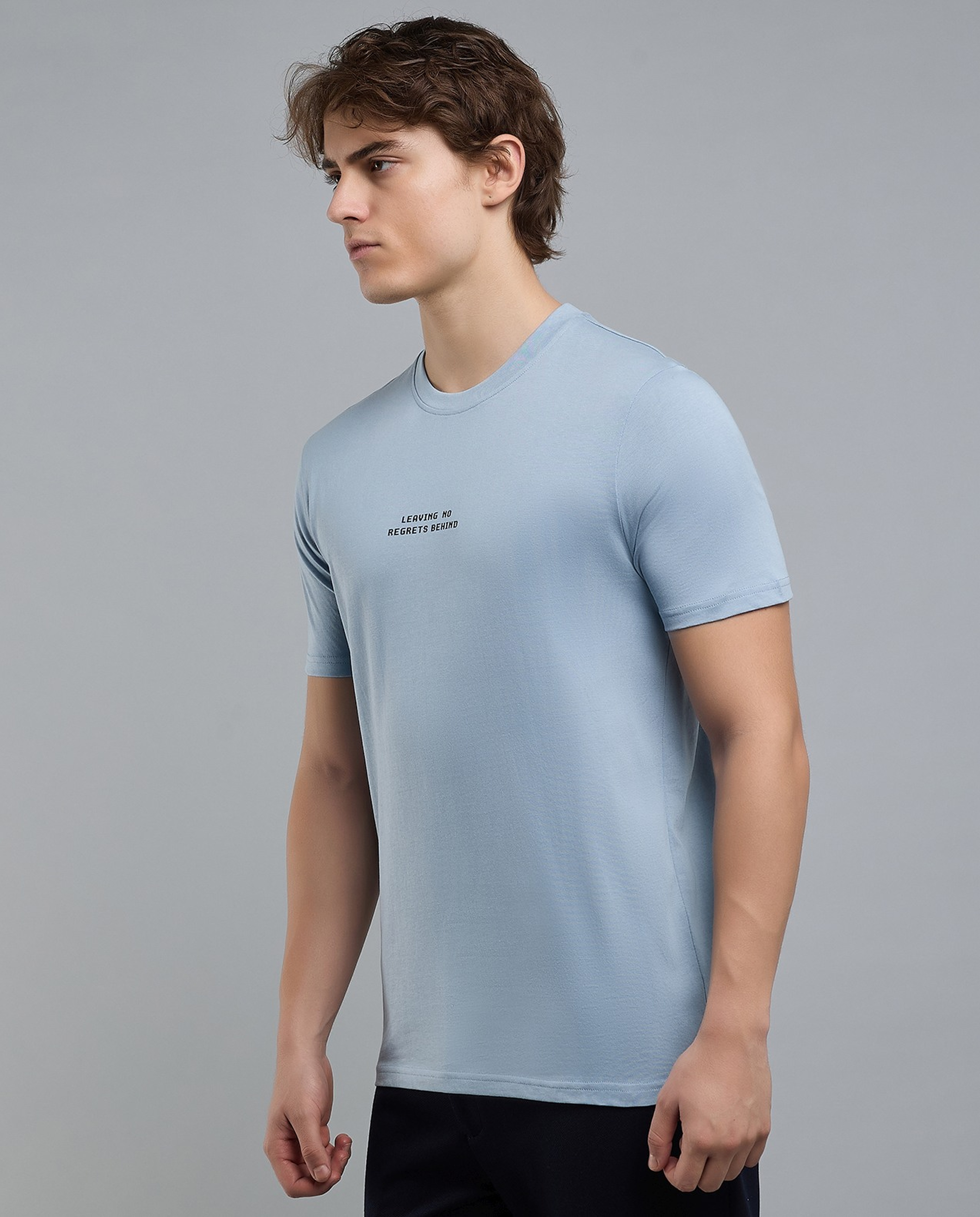 Typography Print T-Shirt with Crew Neck and Short Sleeves