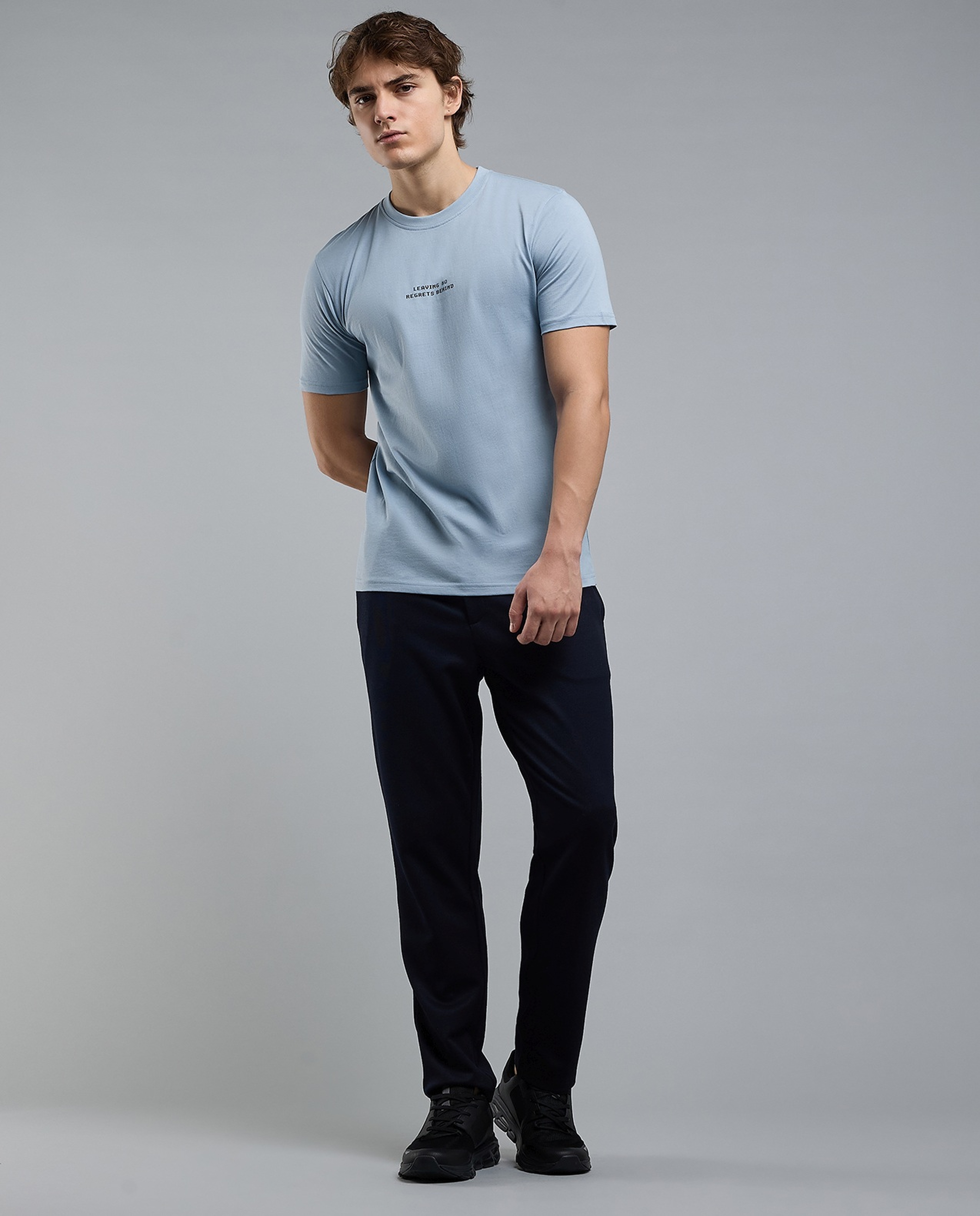 Typography Print T-Shirt with Crew Neck and Short Sleeves