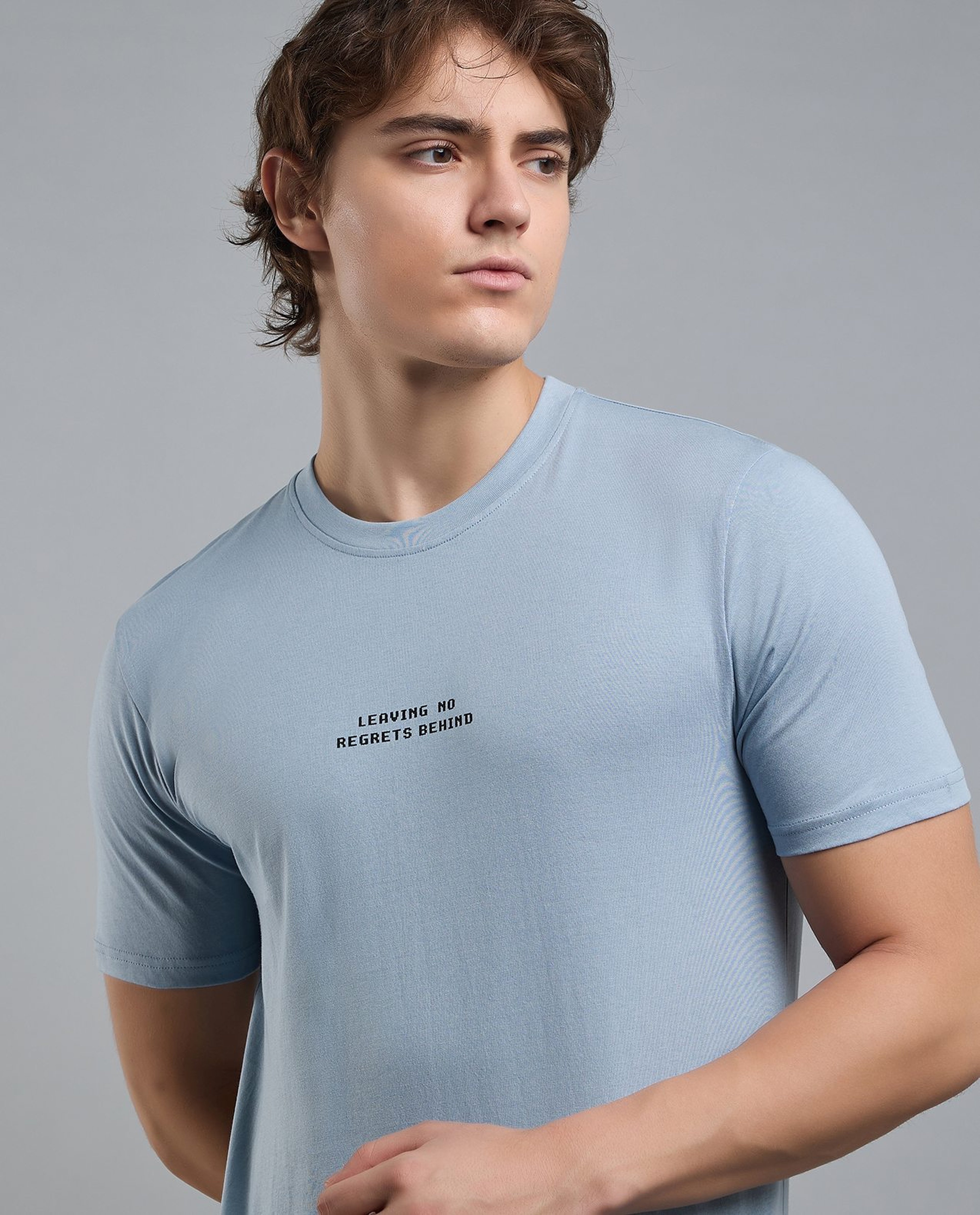 Typography Print T-Shirt with Crew Neck and Short Sleeves