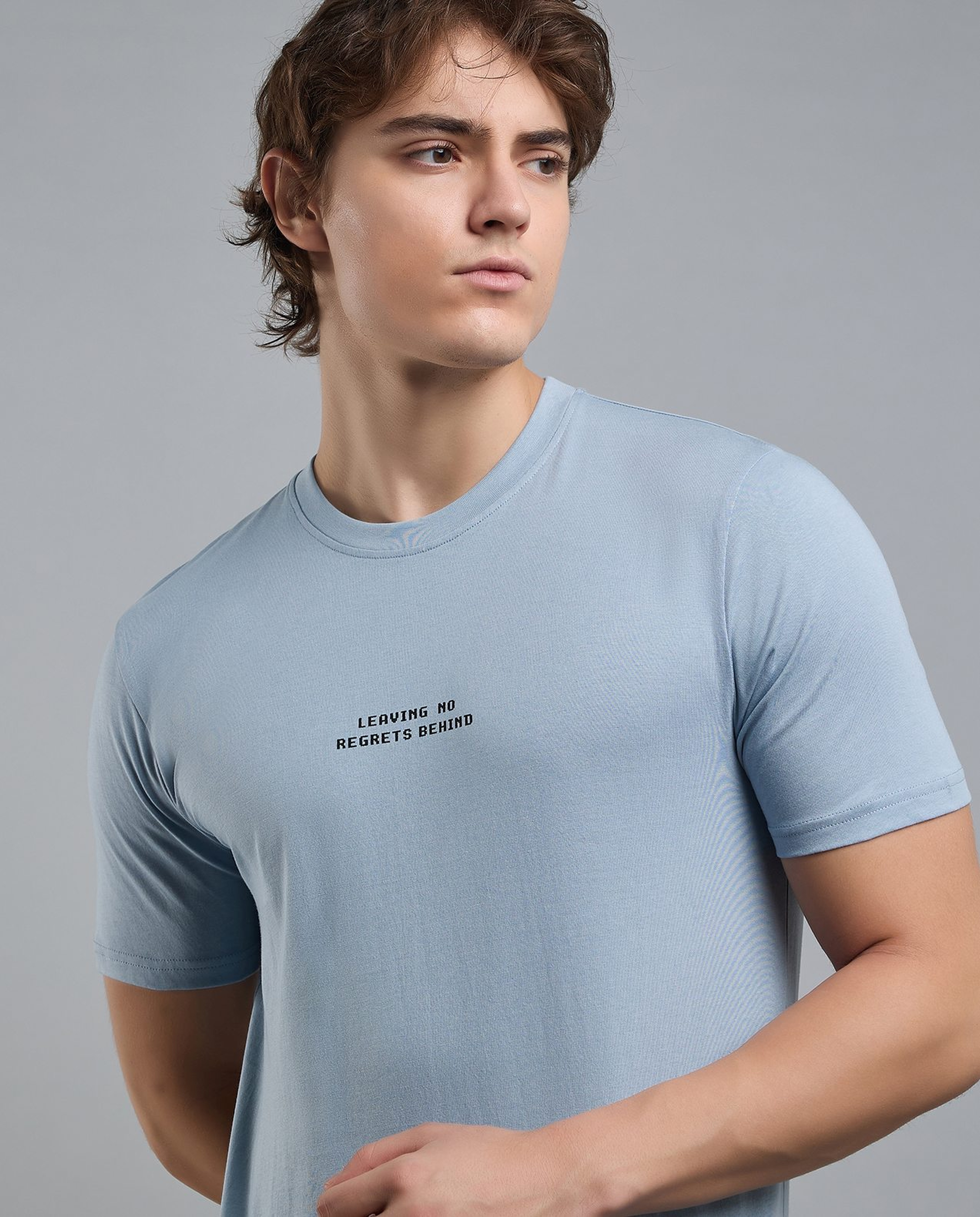 Typography Print T-Shirt with Crew Neck and Short Sleeves