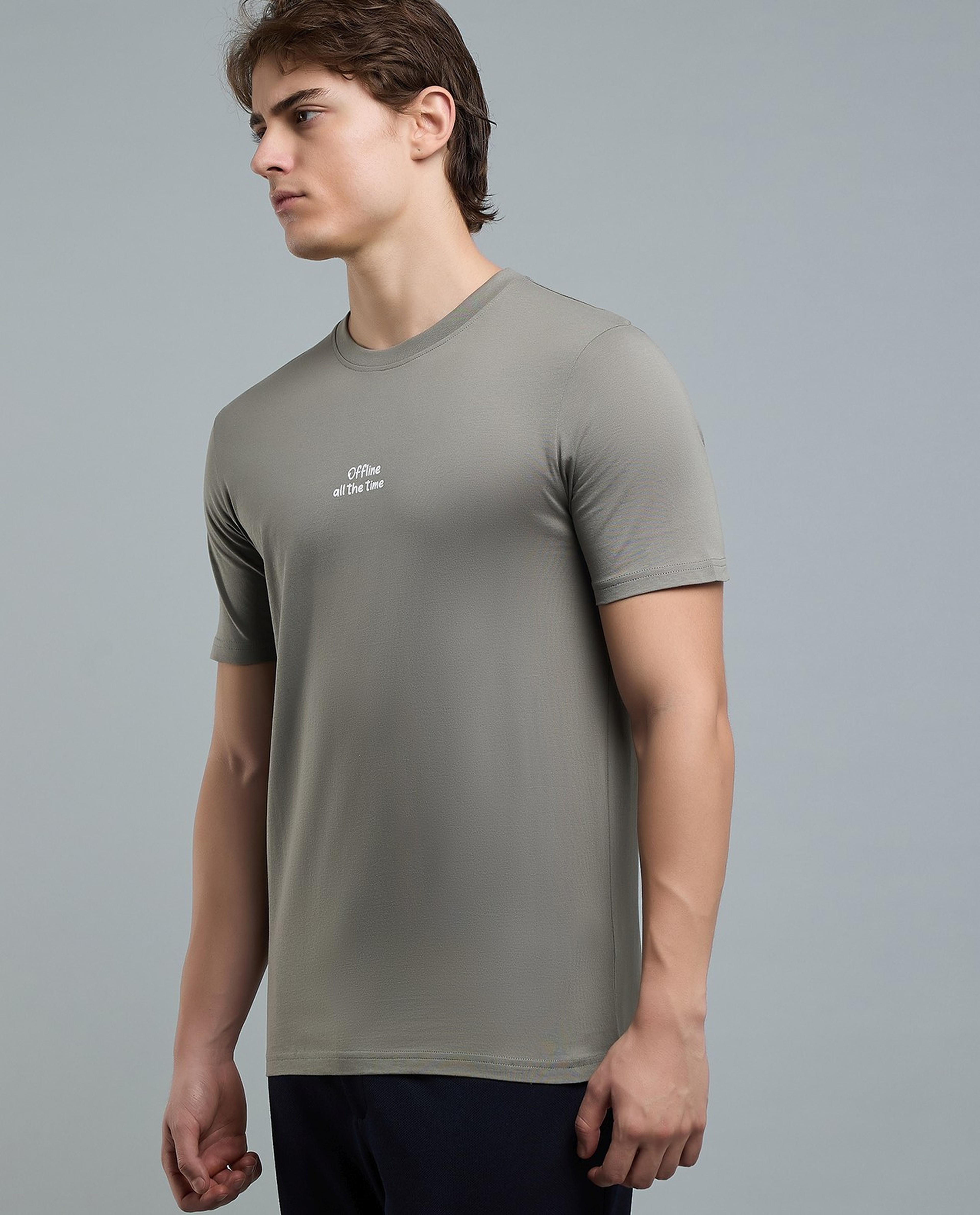 Typography Print T-Shirt with Crew Neck and Short Sleeves