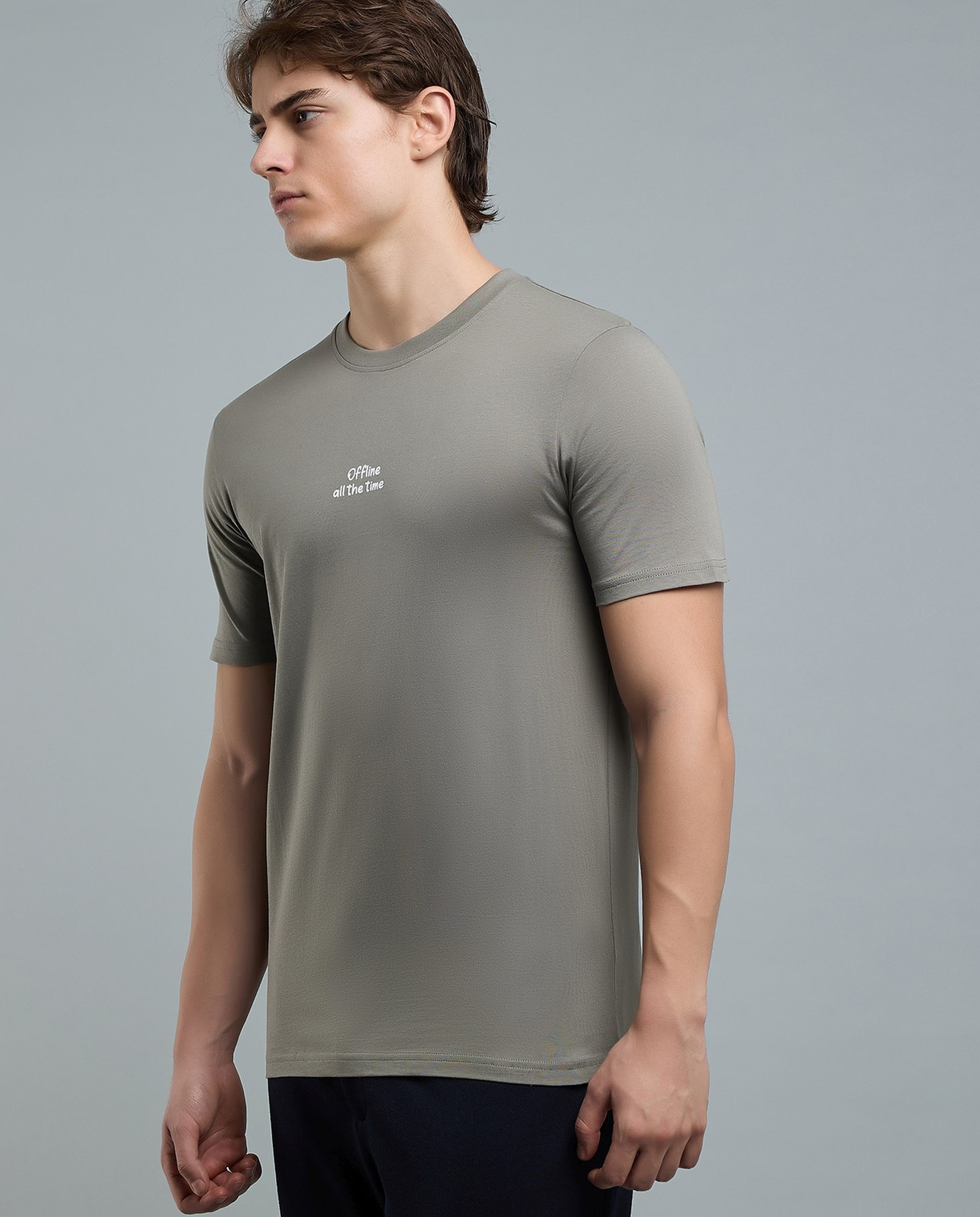 Typography Print T-Shirt with Crew Neck and Short Sleeves