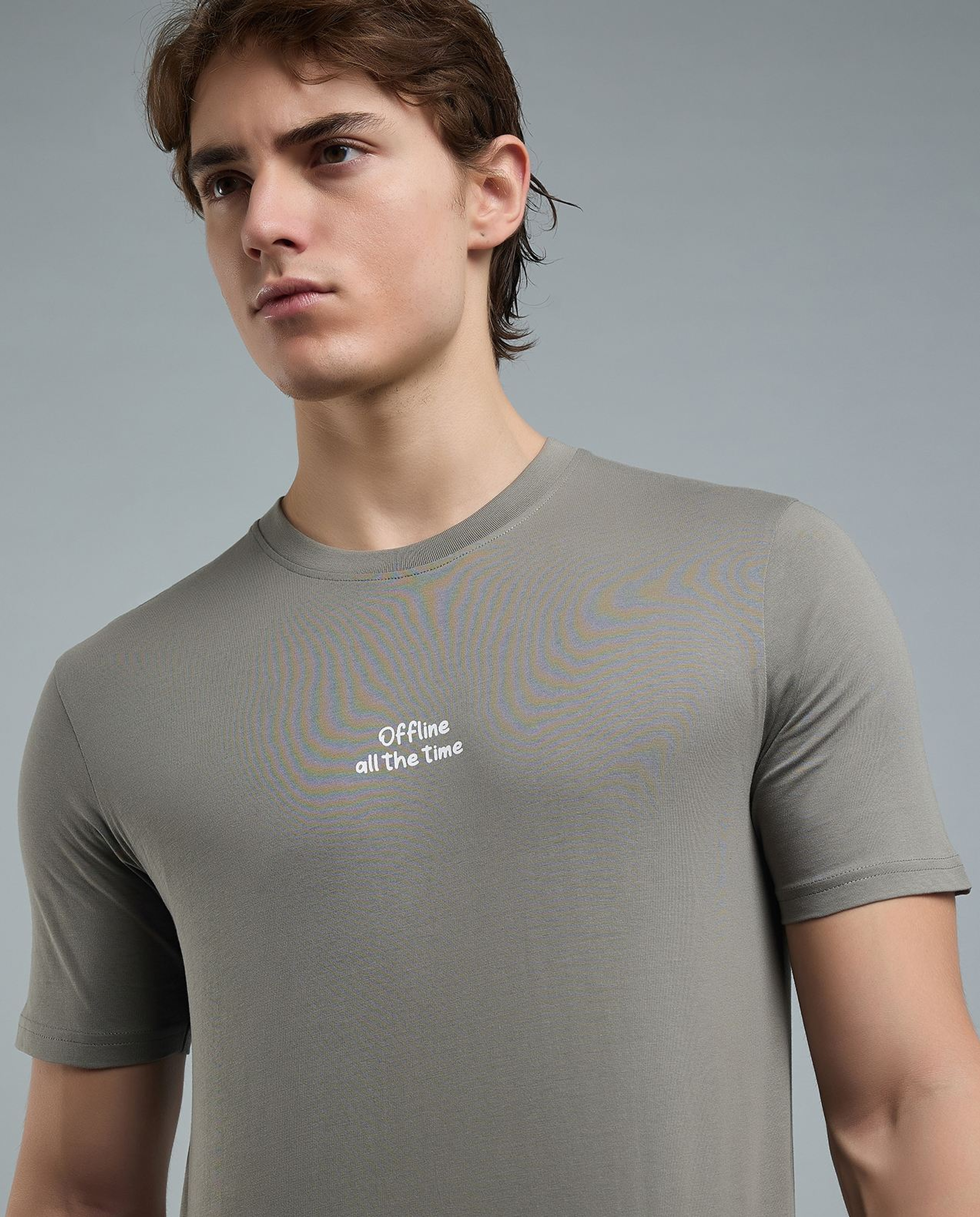 Typography Print T-Shirt with Crew Neck and Short Sleeves