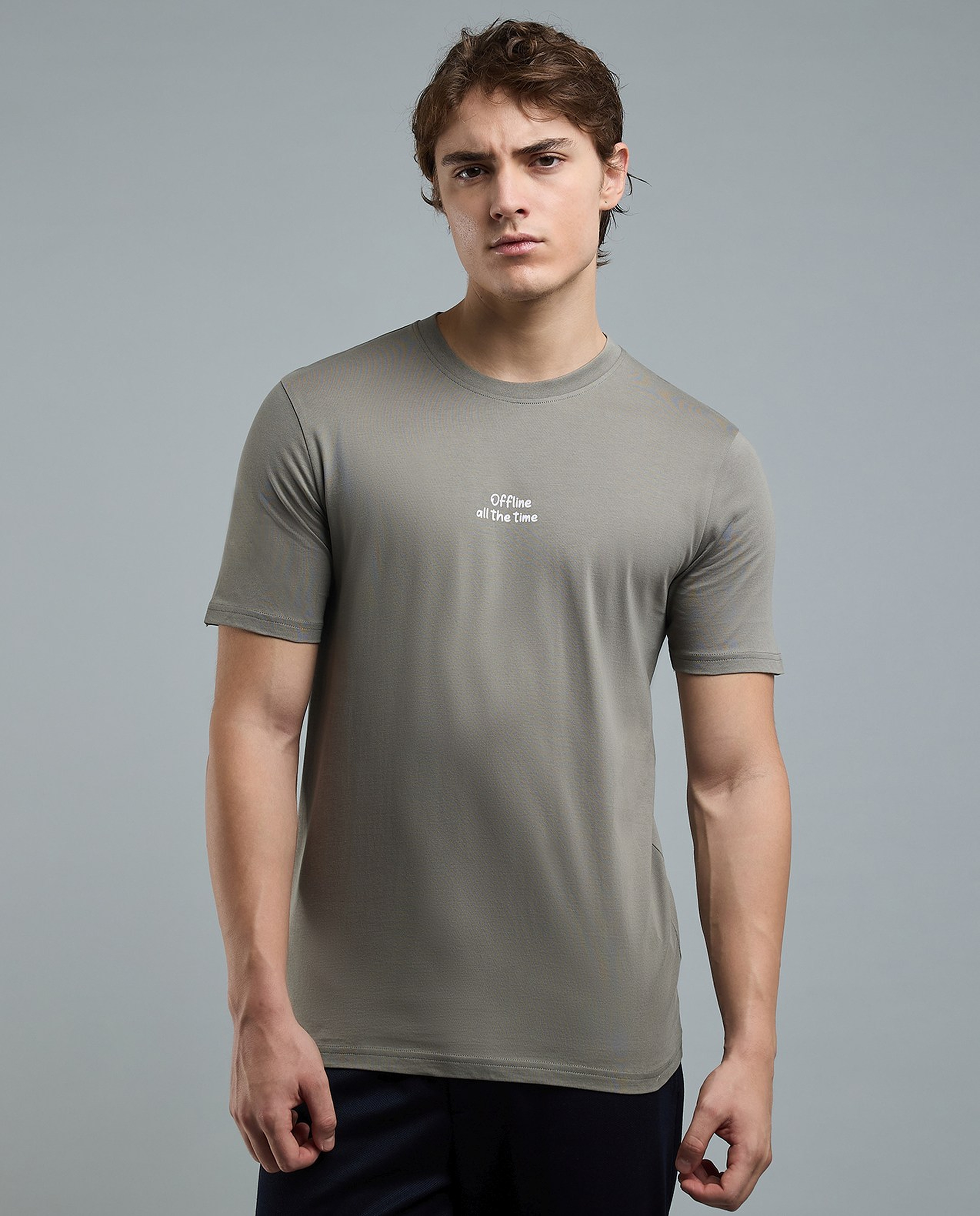 Typography Print T-Shirt with Crew Neck and Short Sleeves