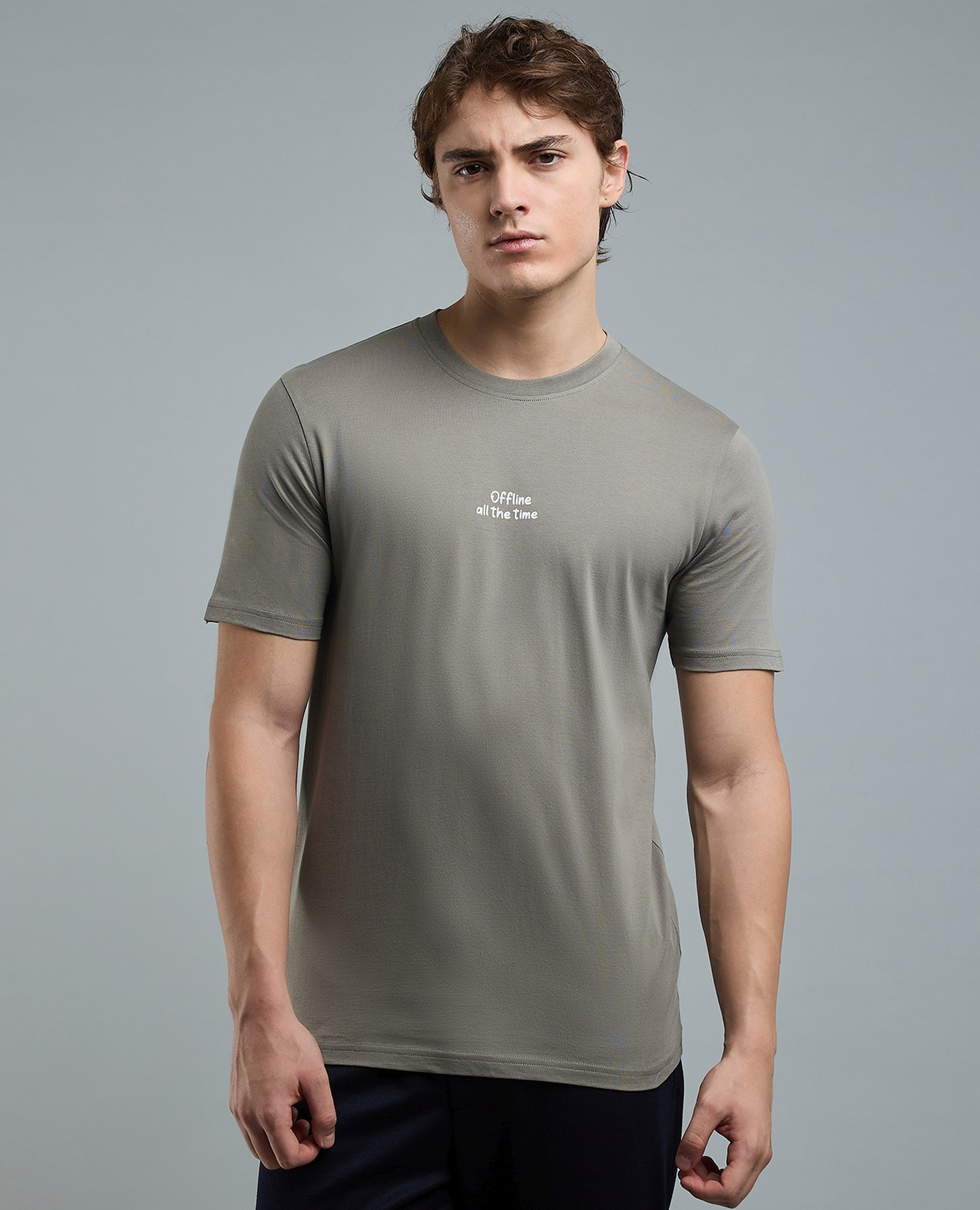 Typography Print T-Shirt with Crew Neck and Short Sleeves