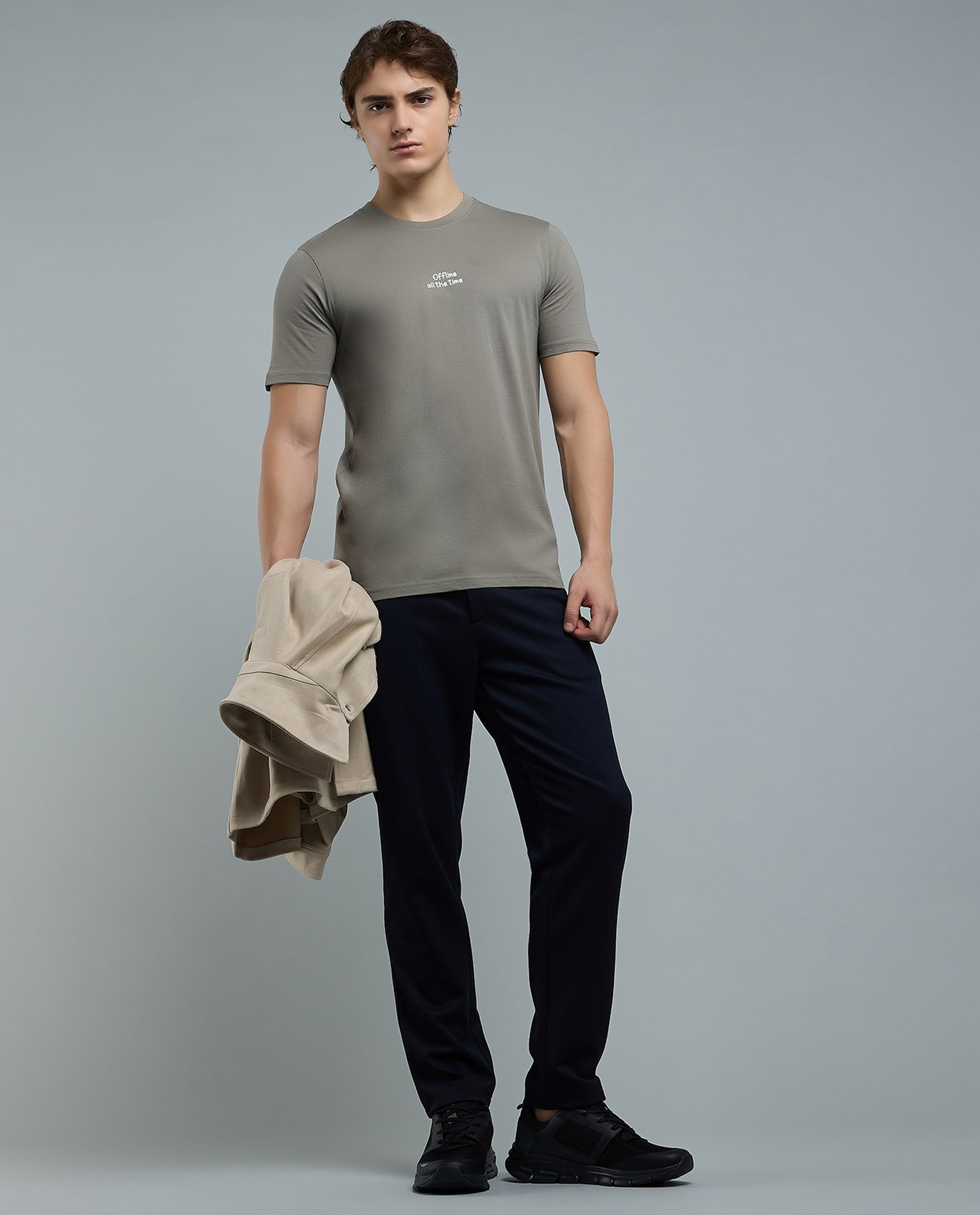 Typography Print T-Shirt with Crew Neck and Short Sleeves