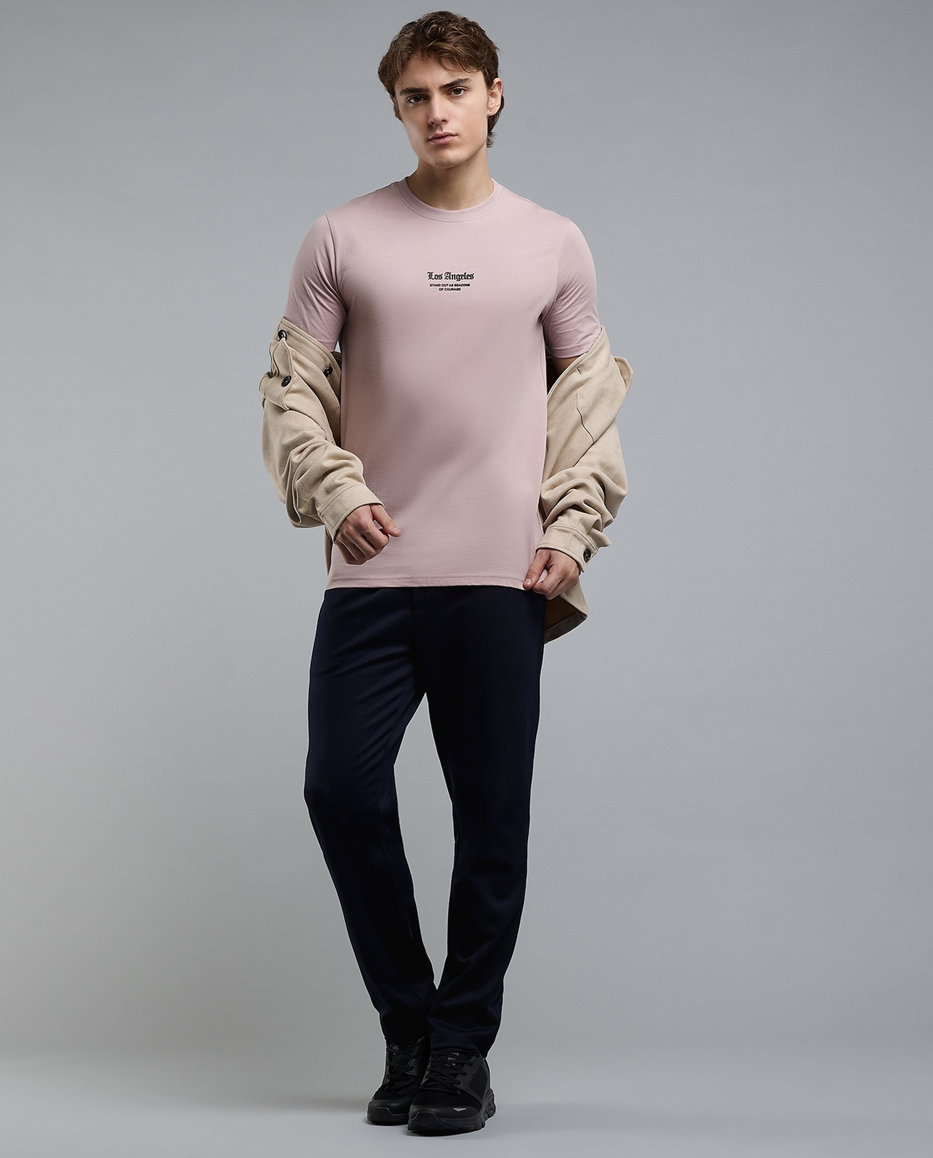 Typography Print T-Shirt with Crew Neck and Short Sleeves