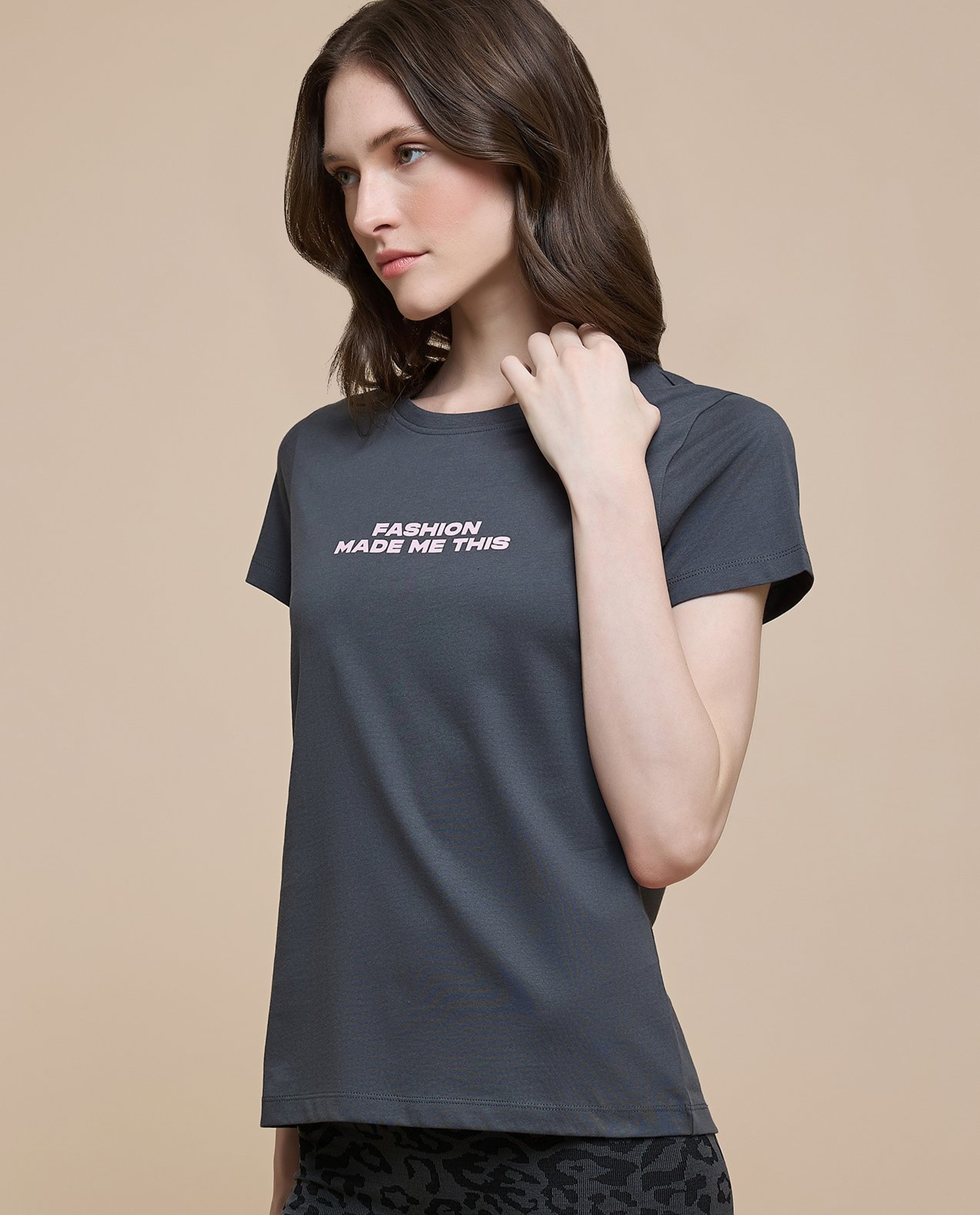 Typography Print T-Shirt with Crew Neck and Short Sleeves