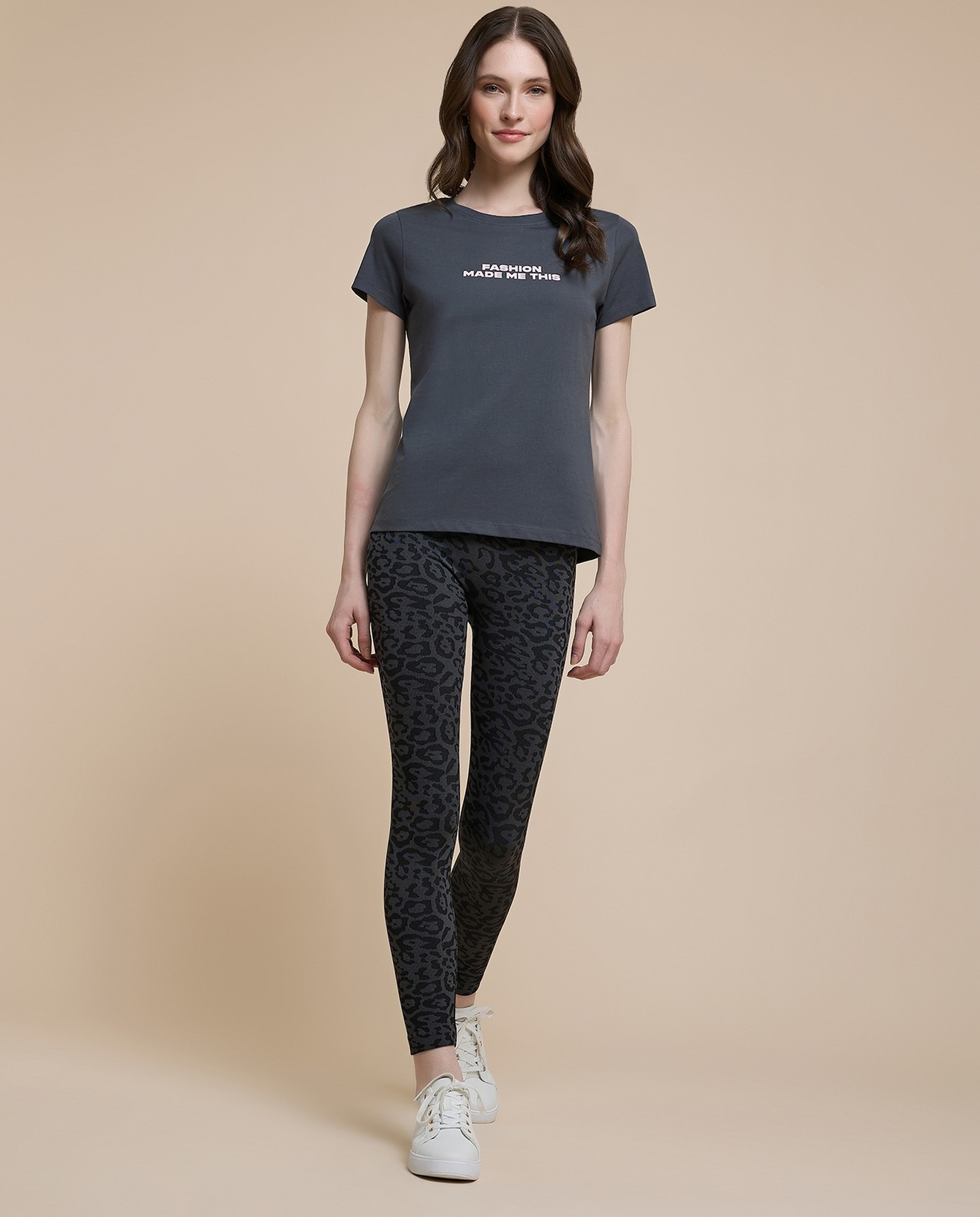 Typography Print T-Shirt with Crew Neck and Short Sleeves