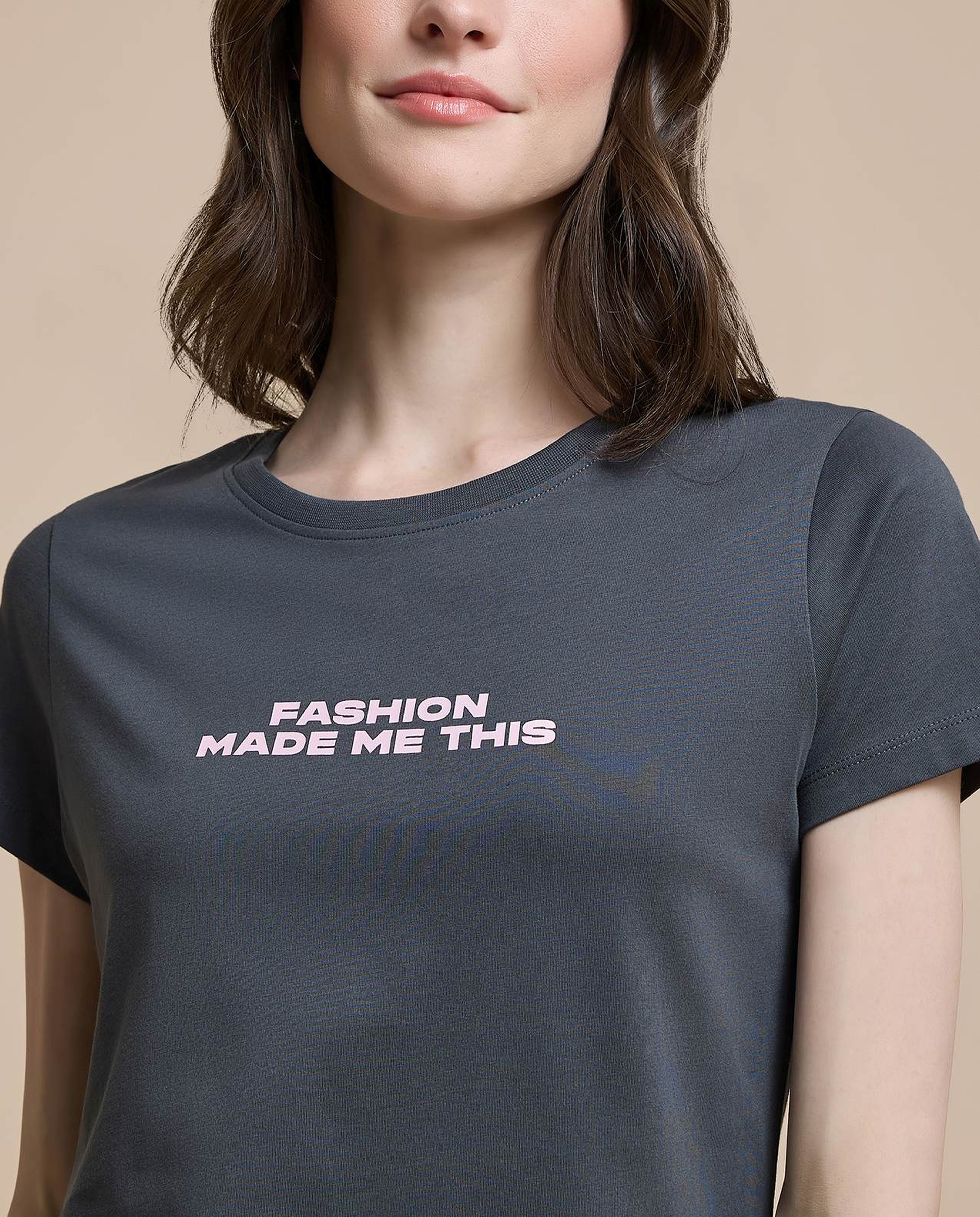 Typography Print T-Shirt with Crew Neck and Short Sleeves