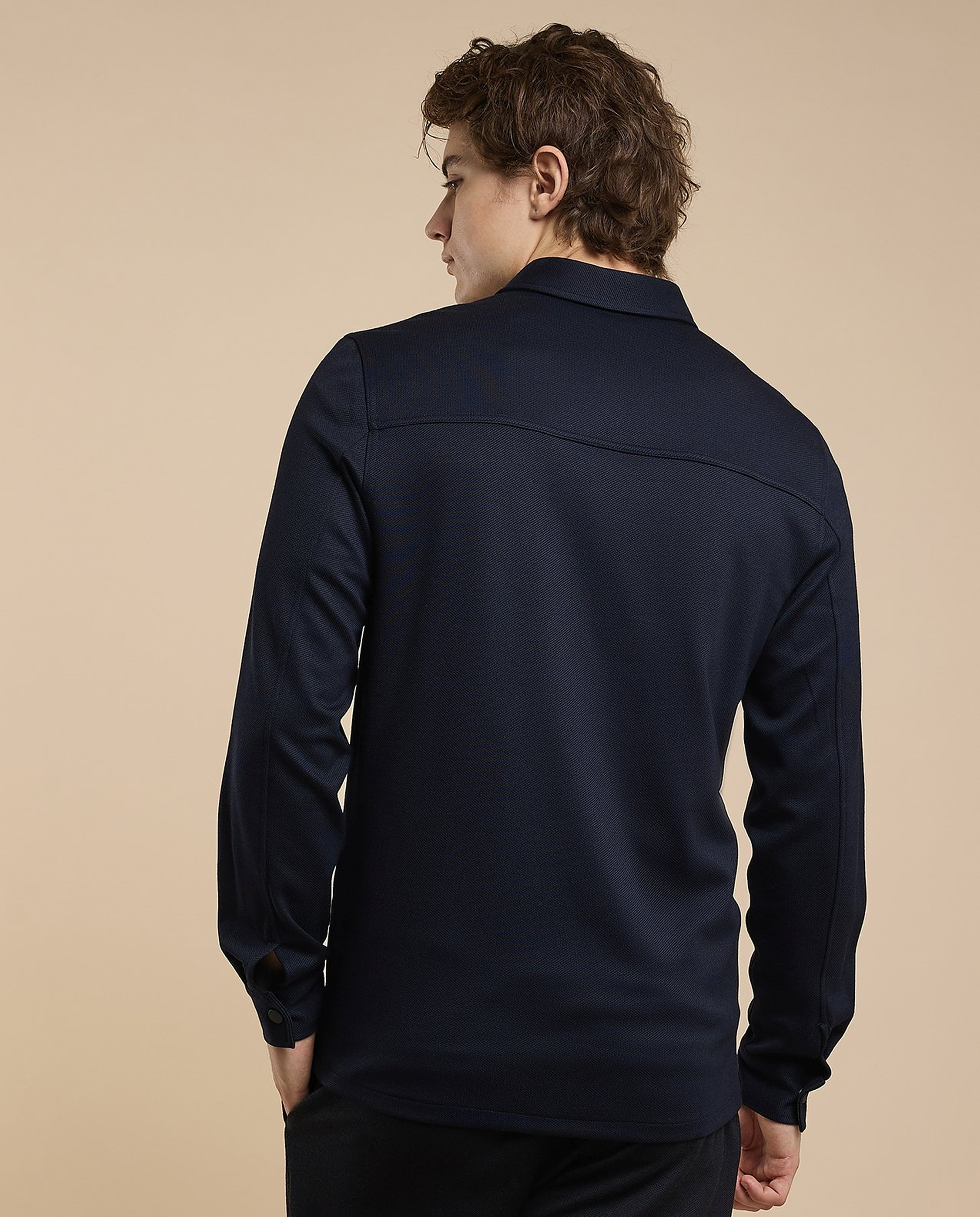 Solid Shirt with Classic Collar and Long Sleeves