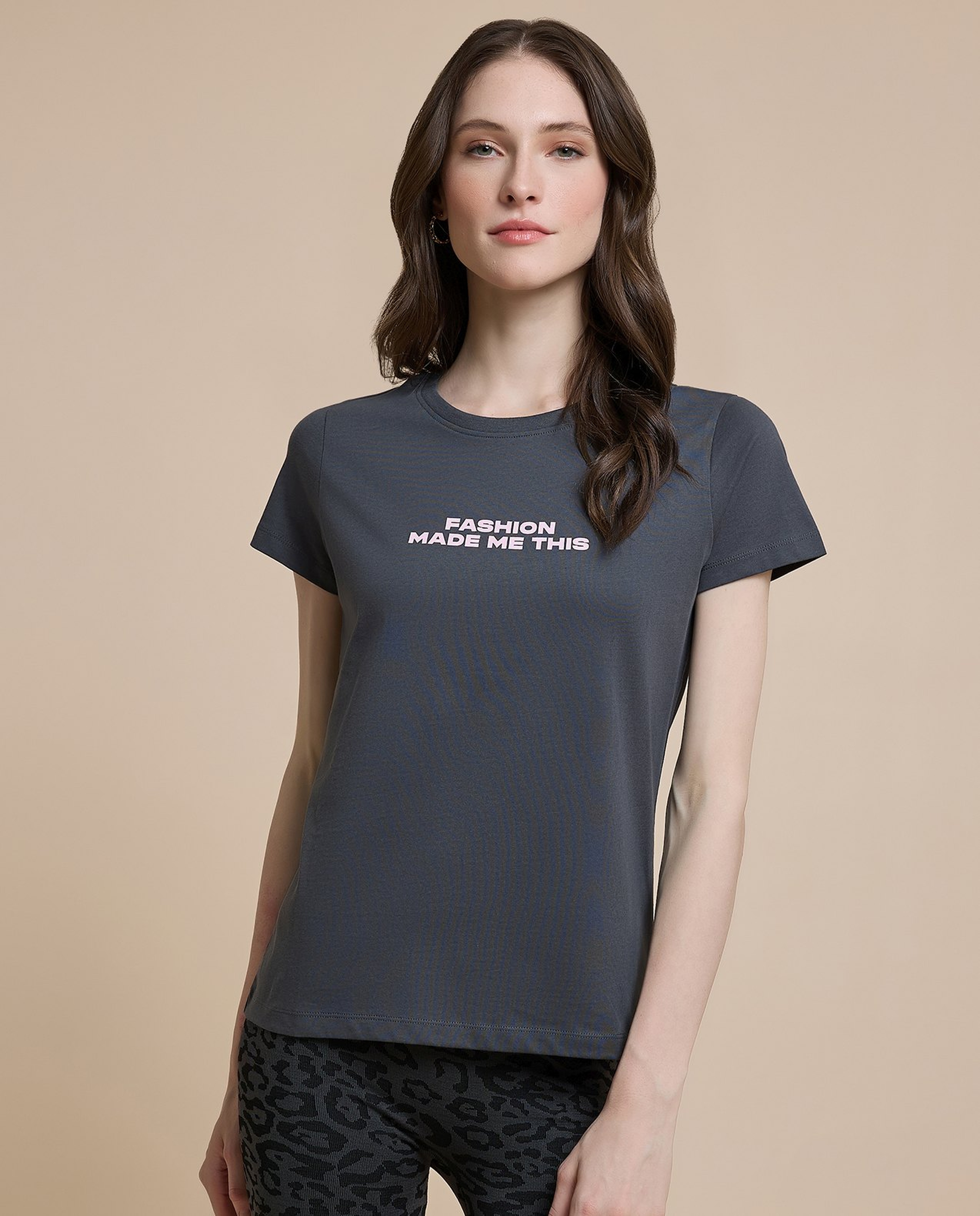 Typography Print T-Shirt with Crew Neck and Short Sleeves