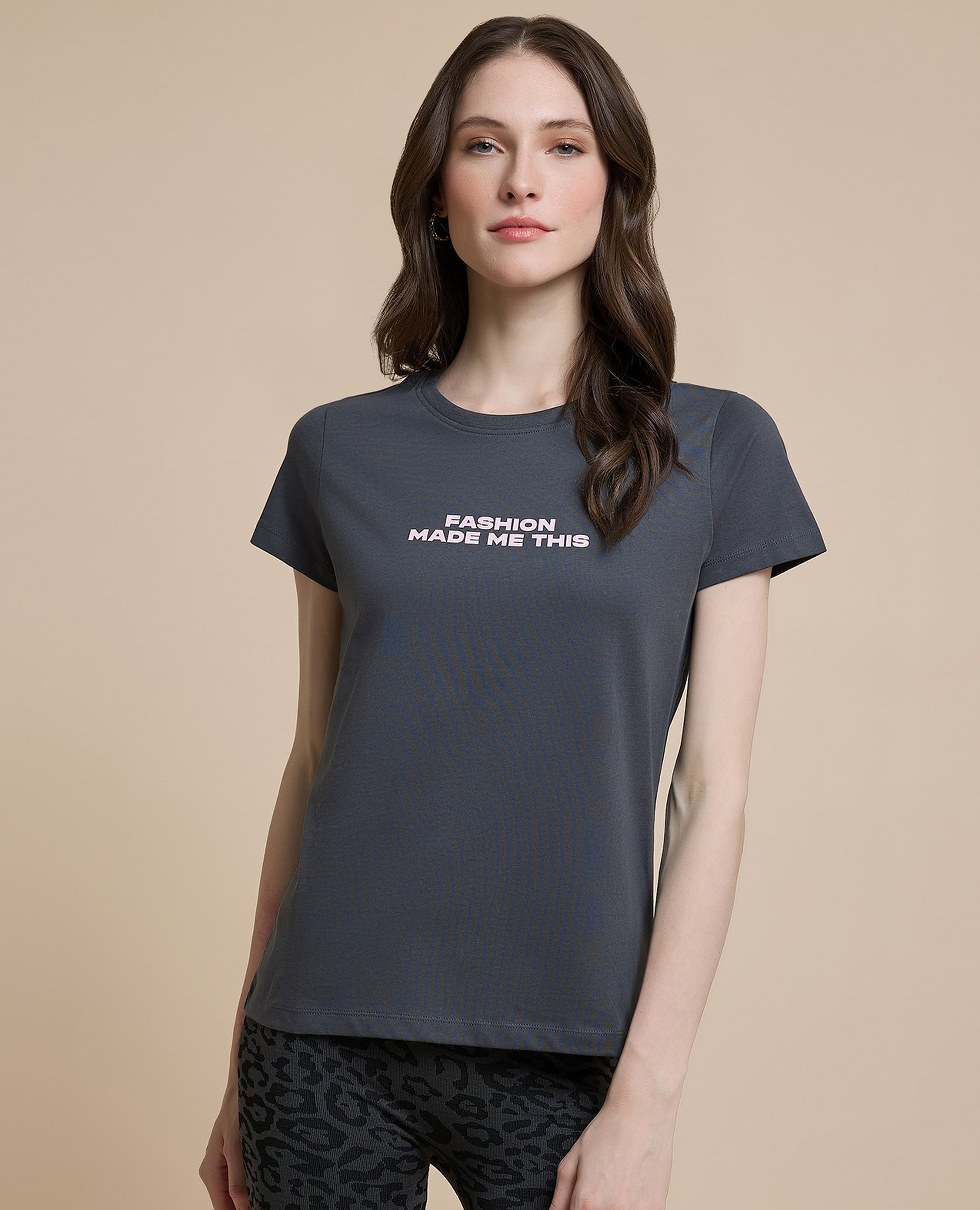 Typography Print T-Shirt with Crew Neck and Short Sleeves