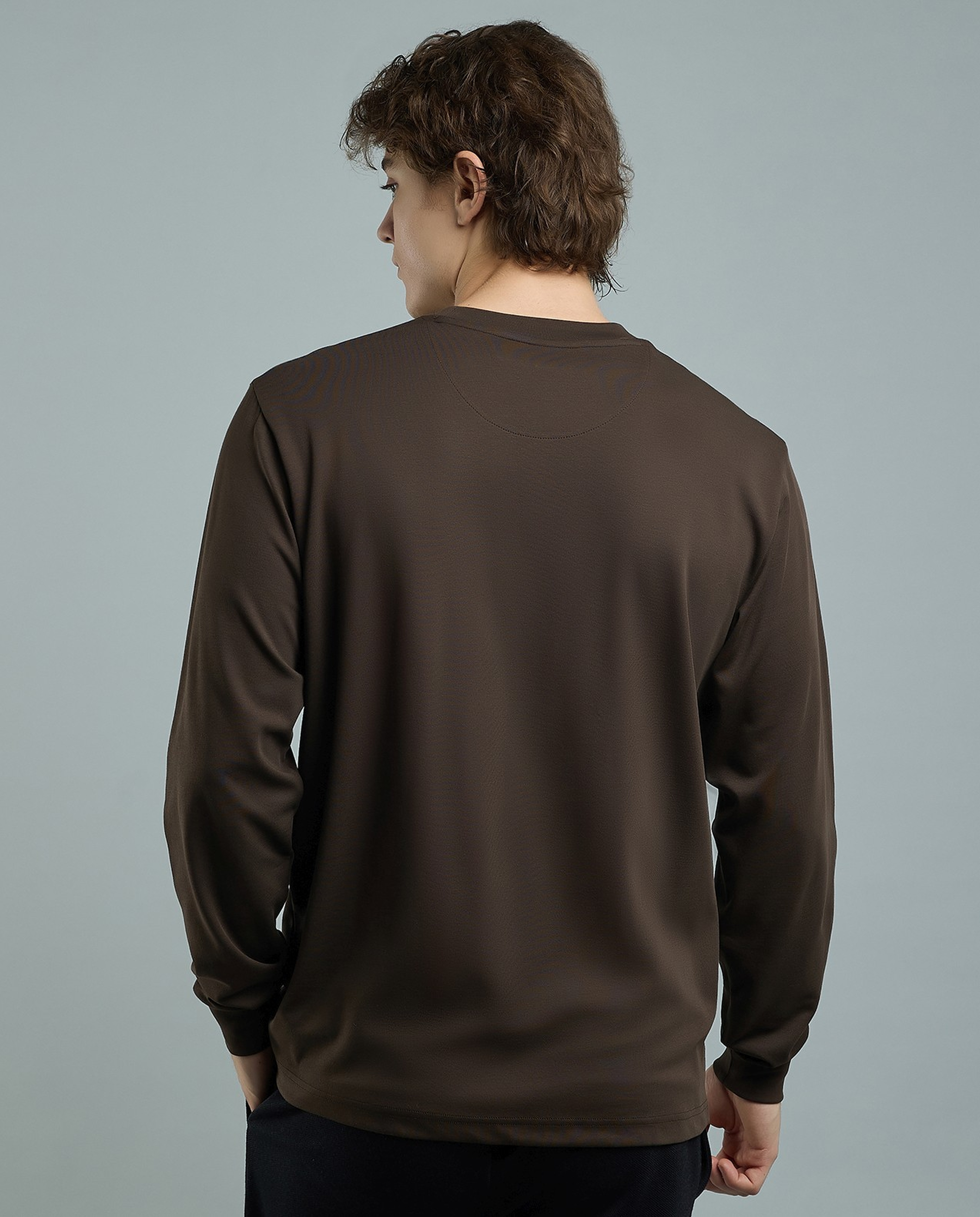 Solid T-Shirt with Crew Neck and Long Sleeves