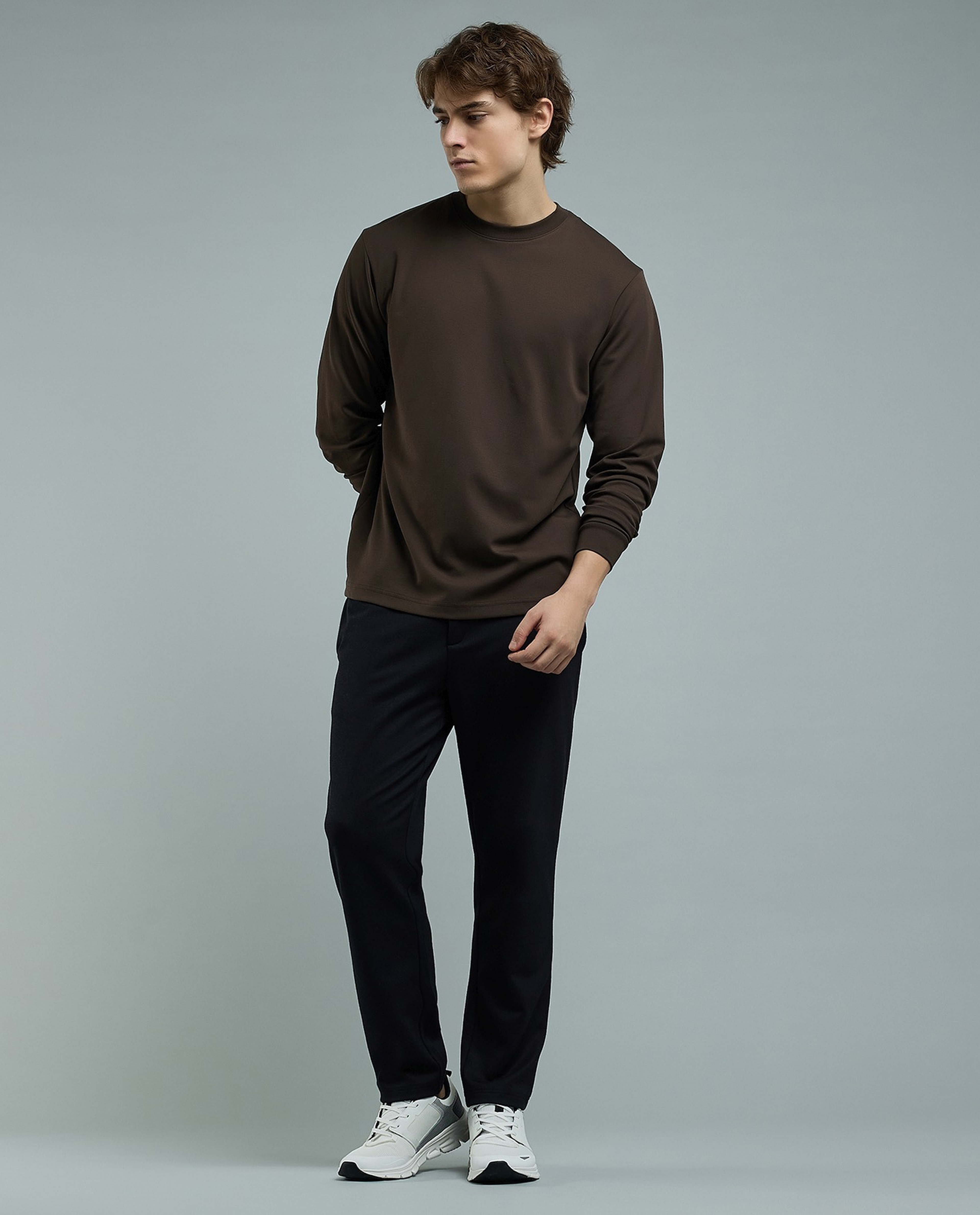 Solid T-Shirt with Crew Neck and Long Sleeves
