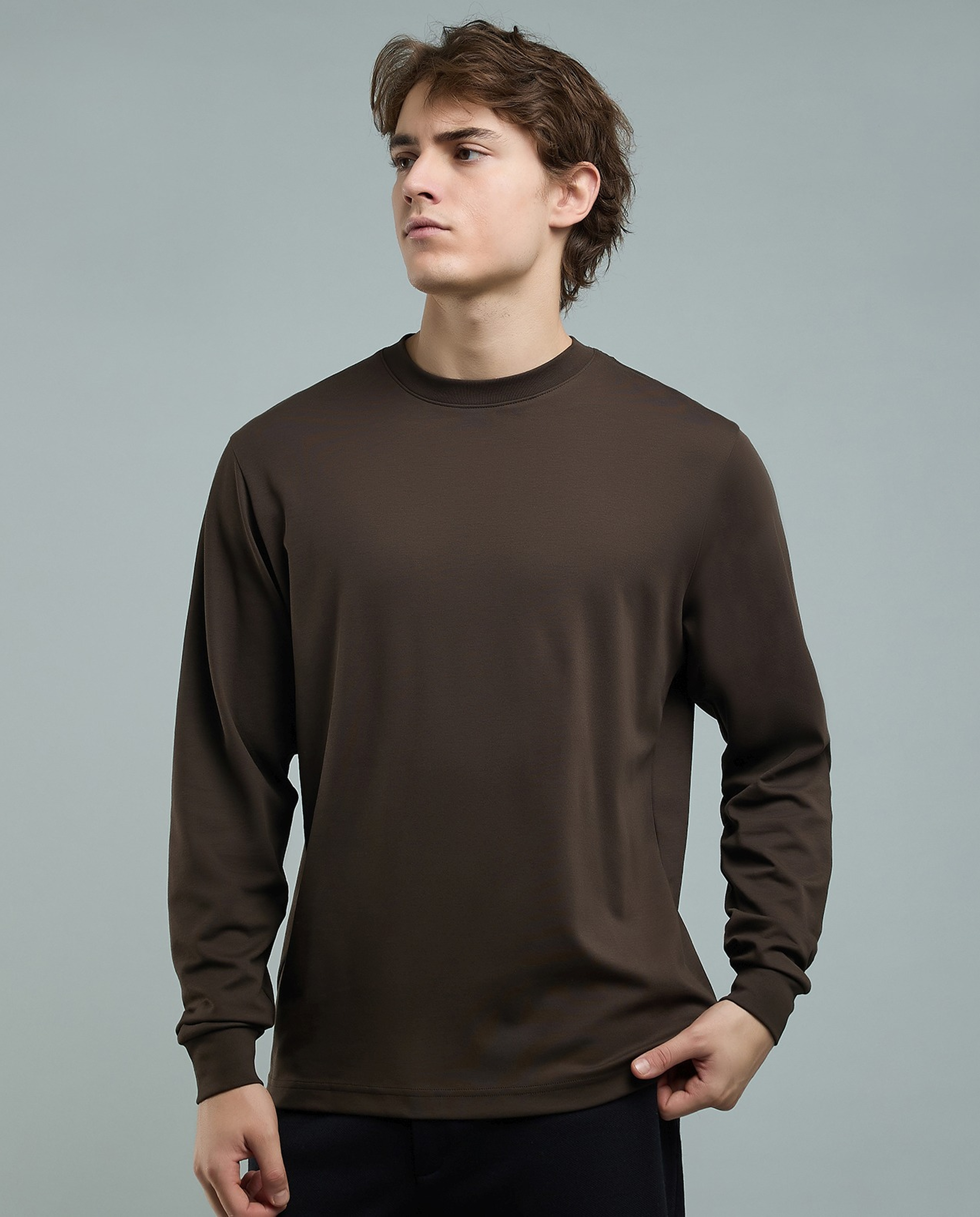 Solid T-Shirt with Crew Neck and Long Sleeves