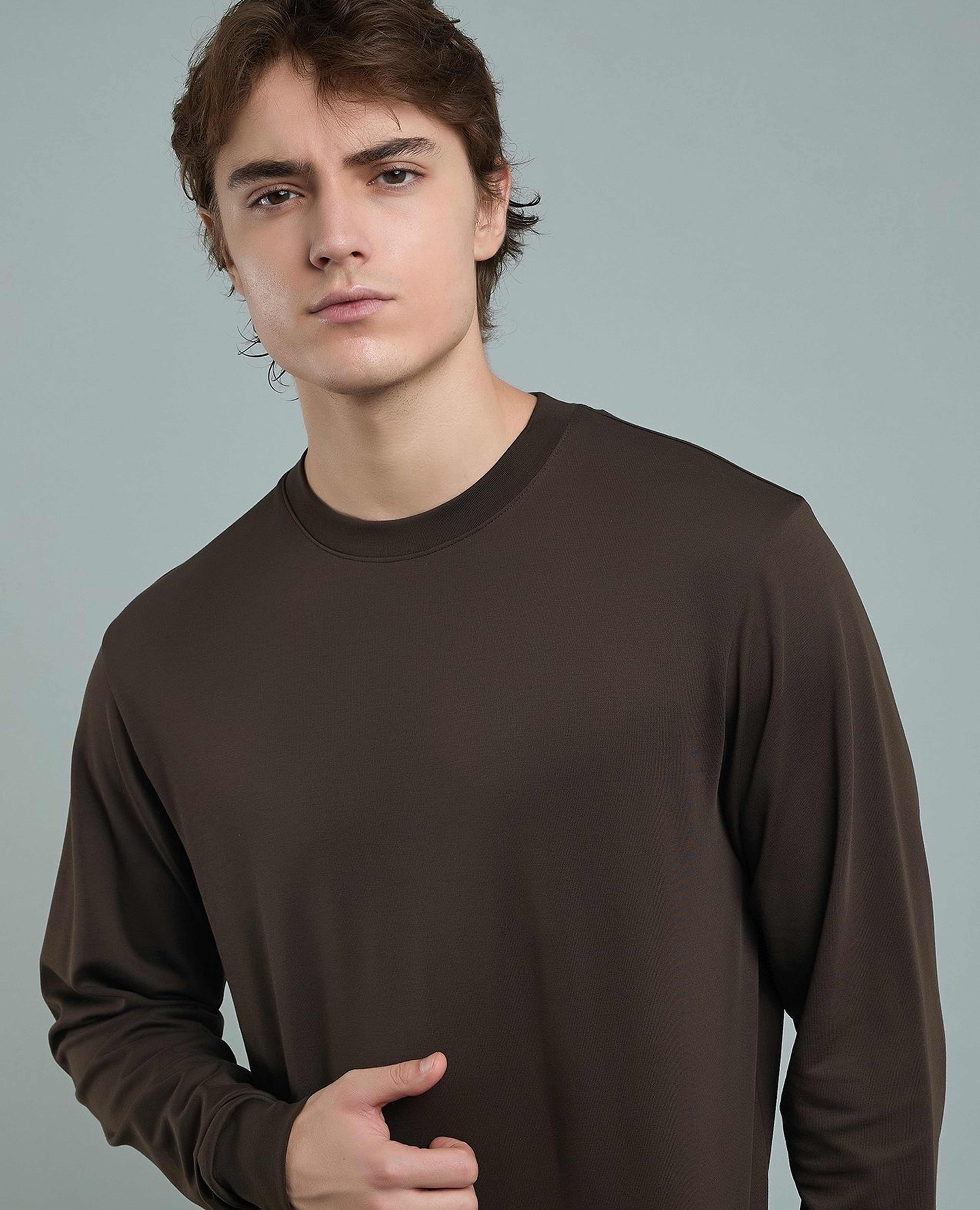 Solid T-Shirt with Crew Neck and Long Sleeves
