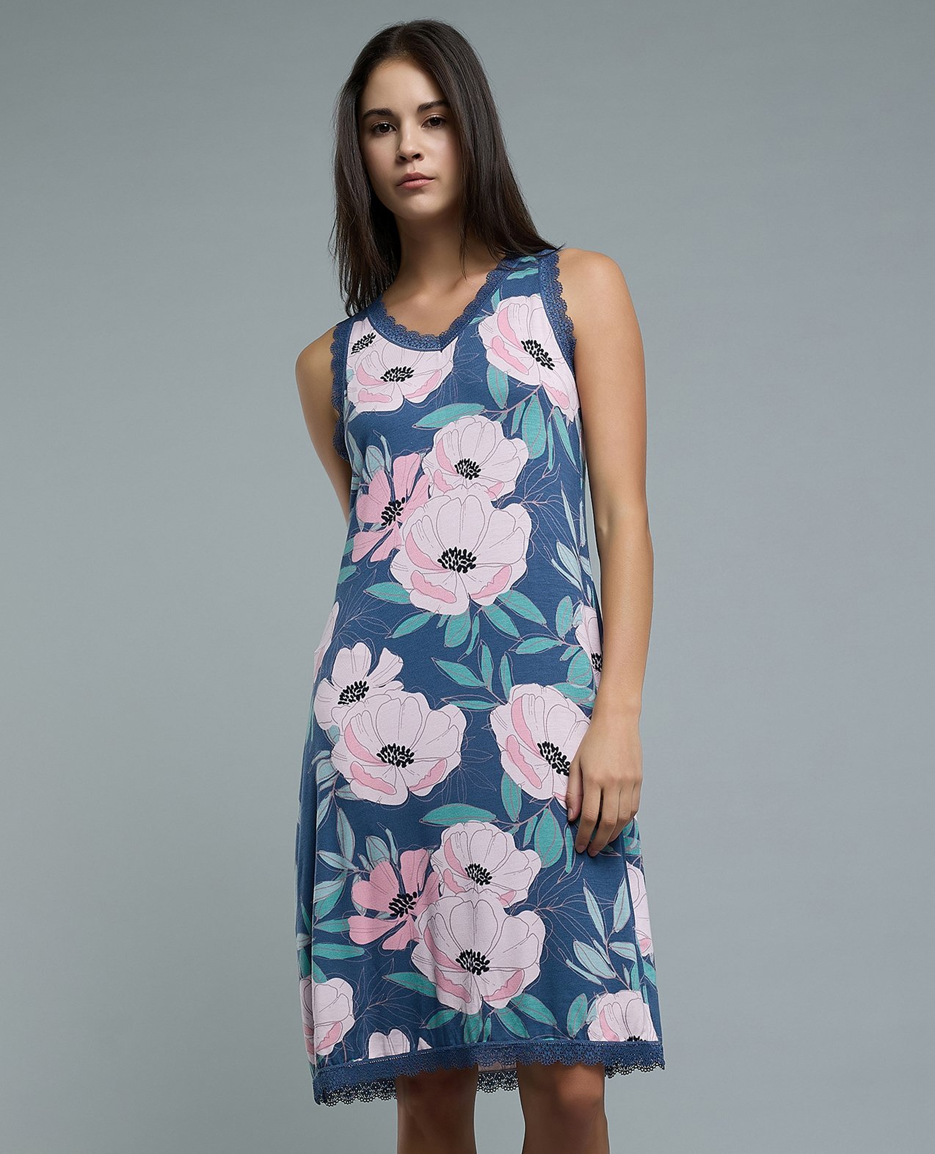 Floral Print Sleeveless Nightdress