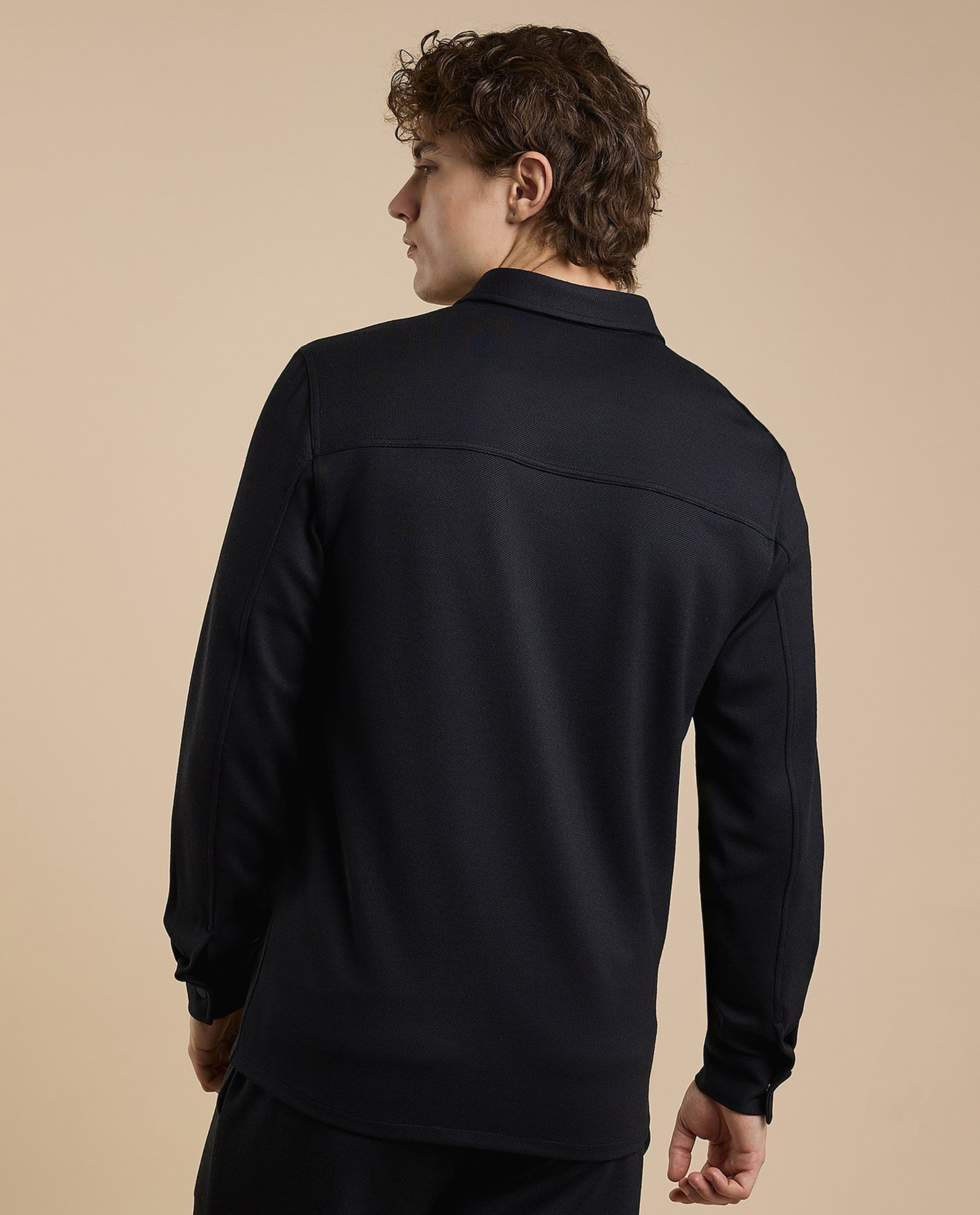 Solid Shirt with Classic Collar and Long Sleeves