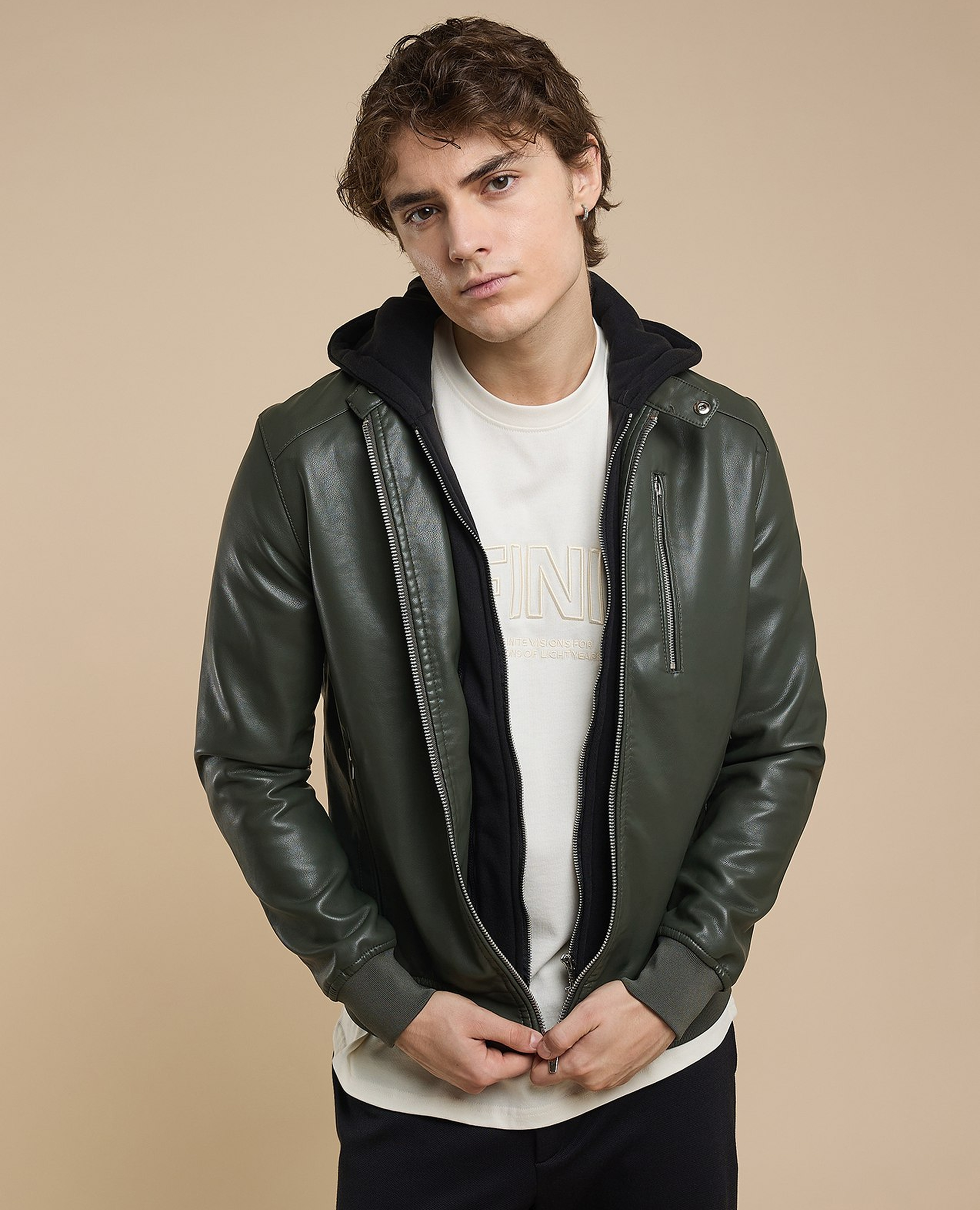 Solid Hooded Jacket with Zipper Closure