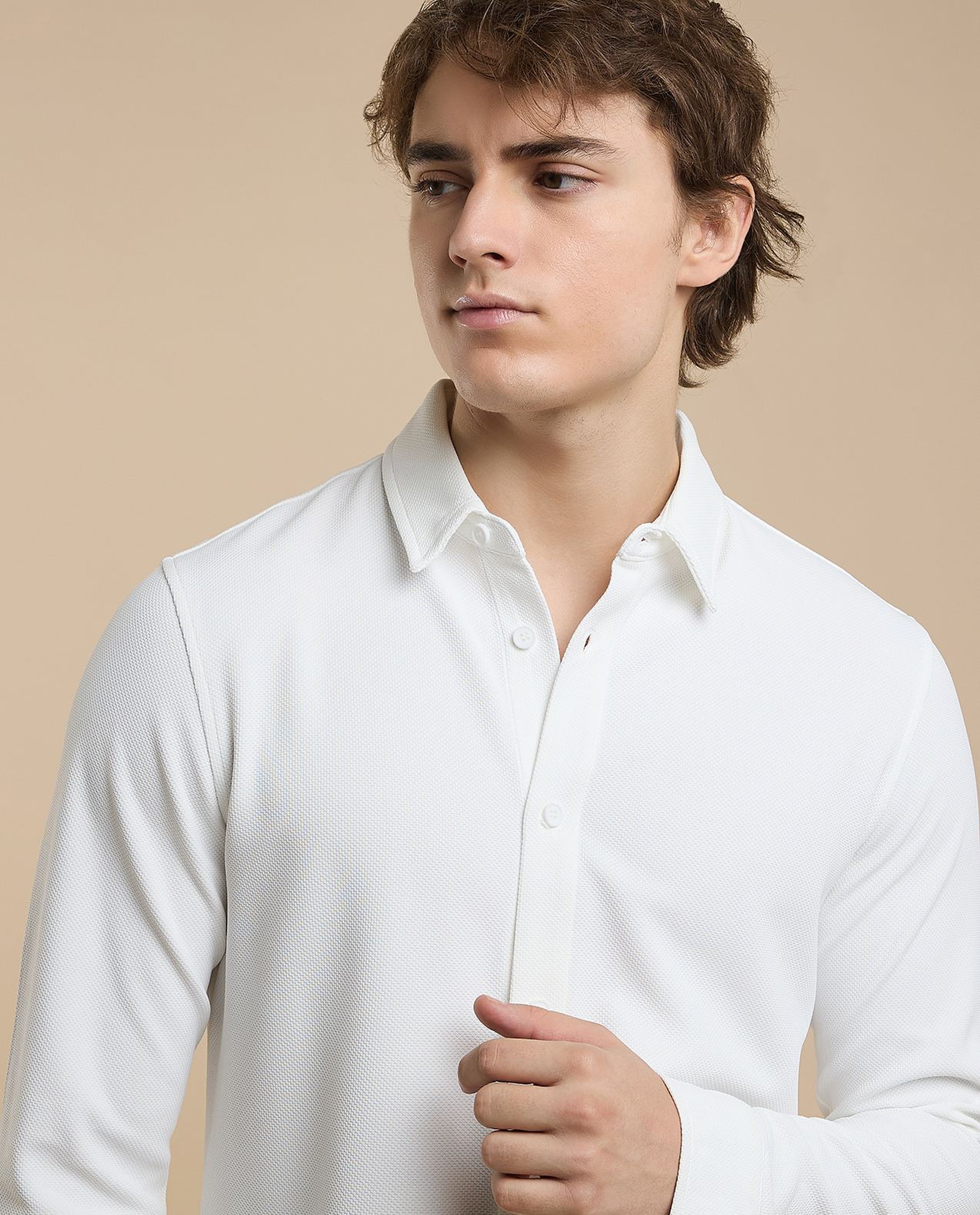 Solid Shirt with Classic Collar and Long Sleeves