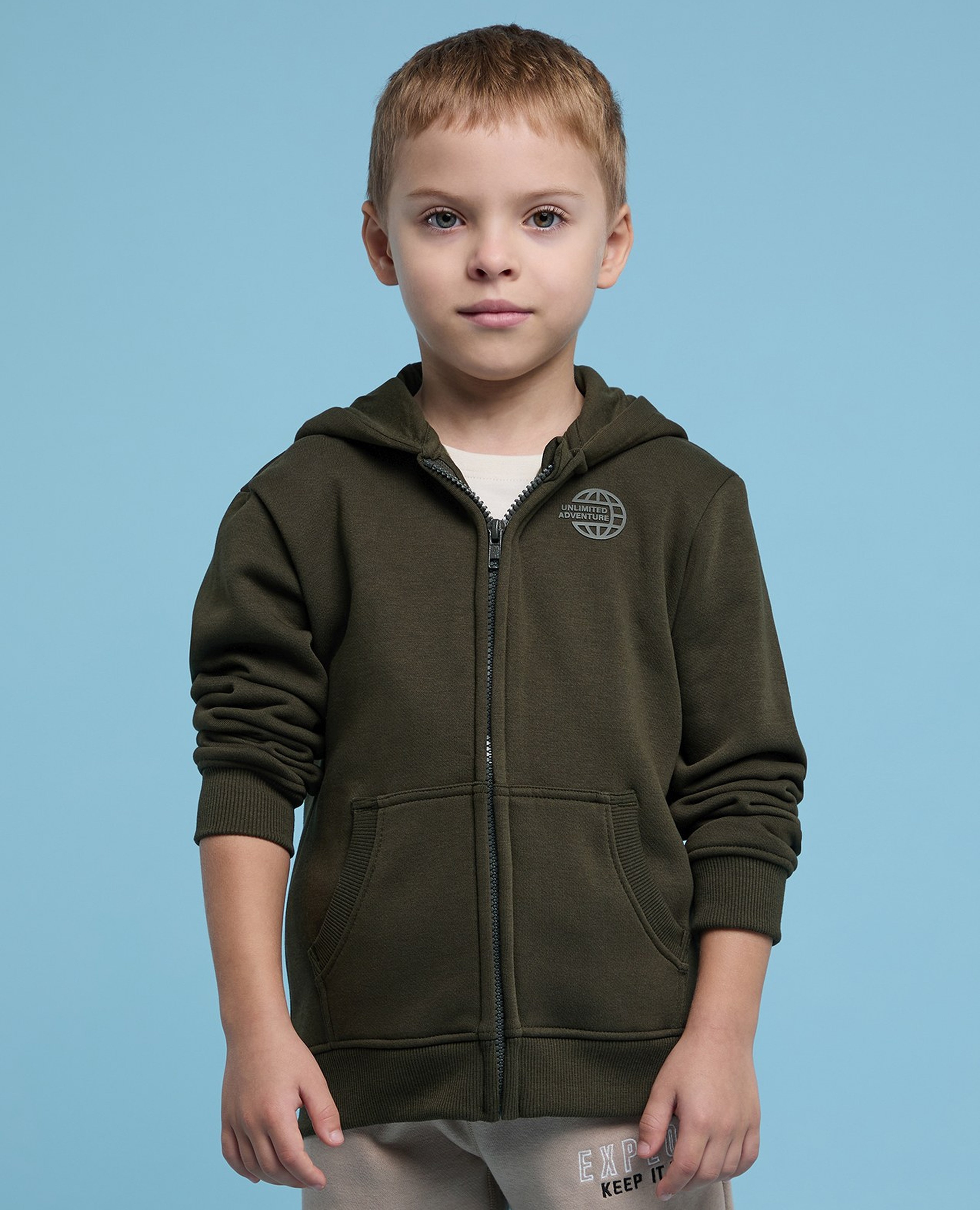 Print Detail Hooded Jacket with Zipper Closure