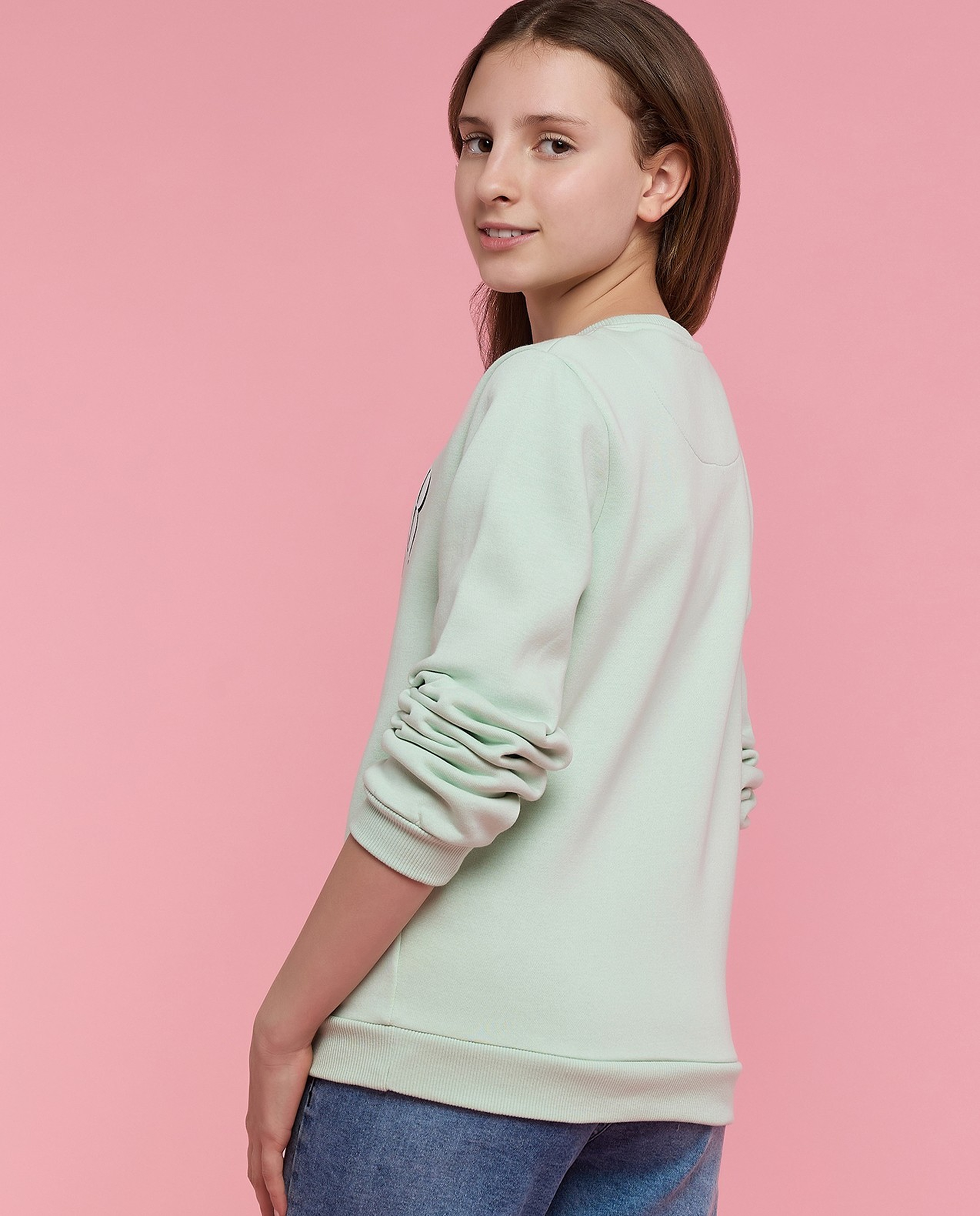 Typography Print Sweatshirt with Crew Neck and Long Sleeves