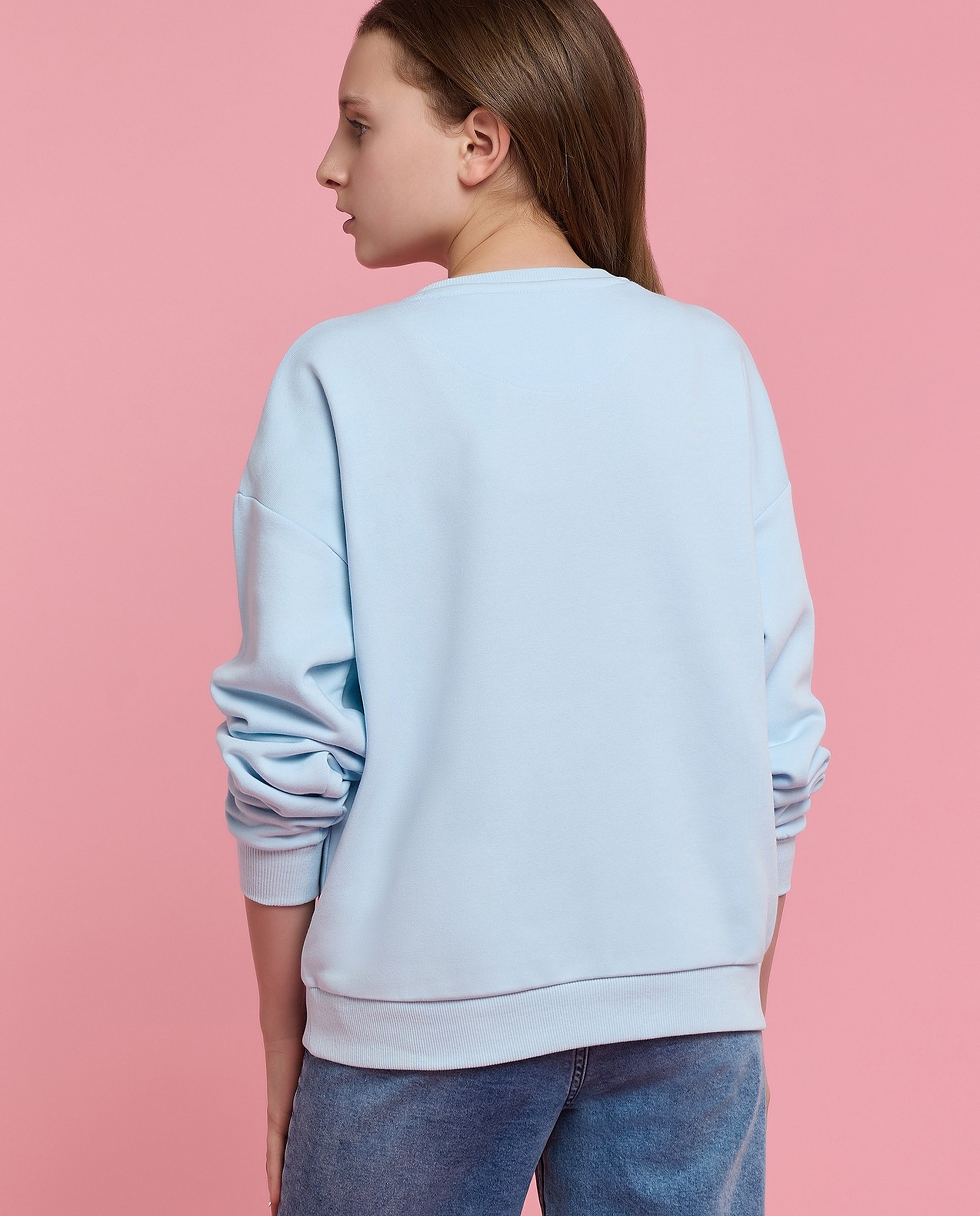 Typography Print Sweatshirt with Crew Neck and Long Sleeves