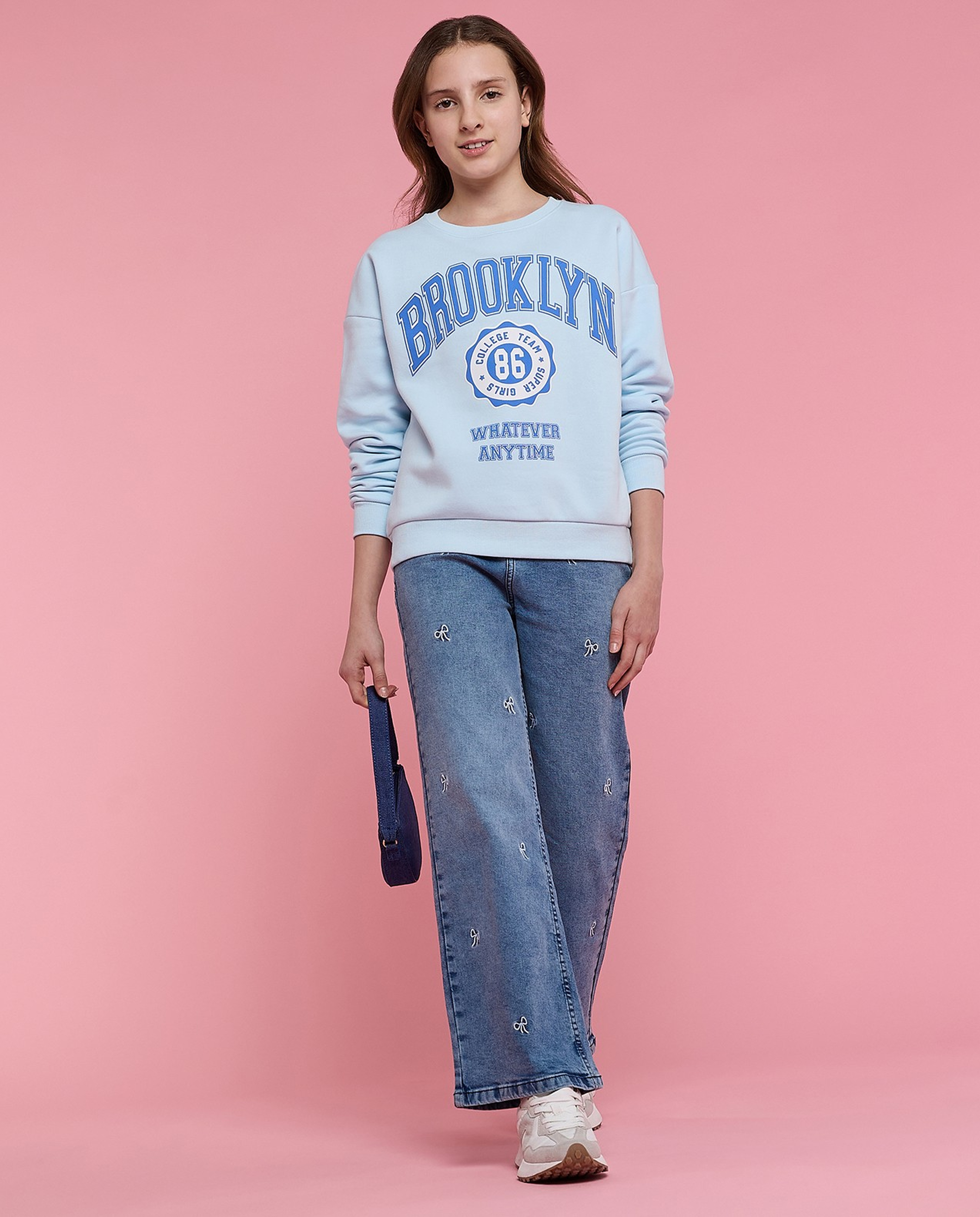 Typography Print Sweatshirt with Crew Neck and Long Sleeves