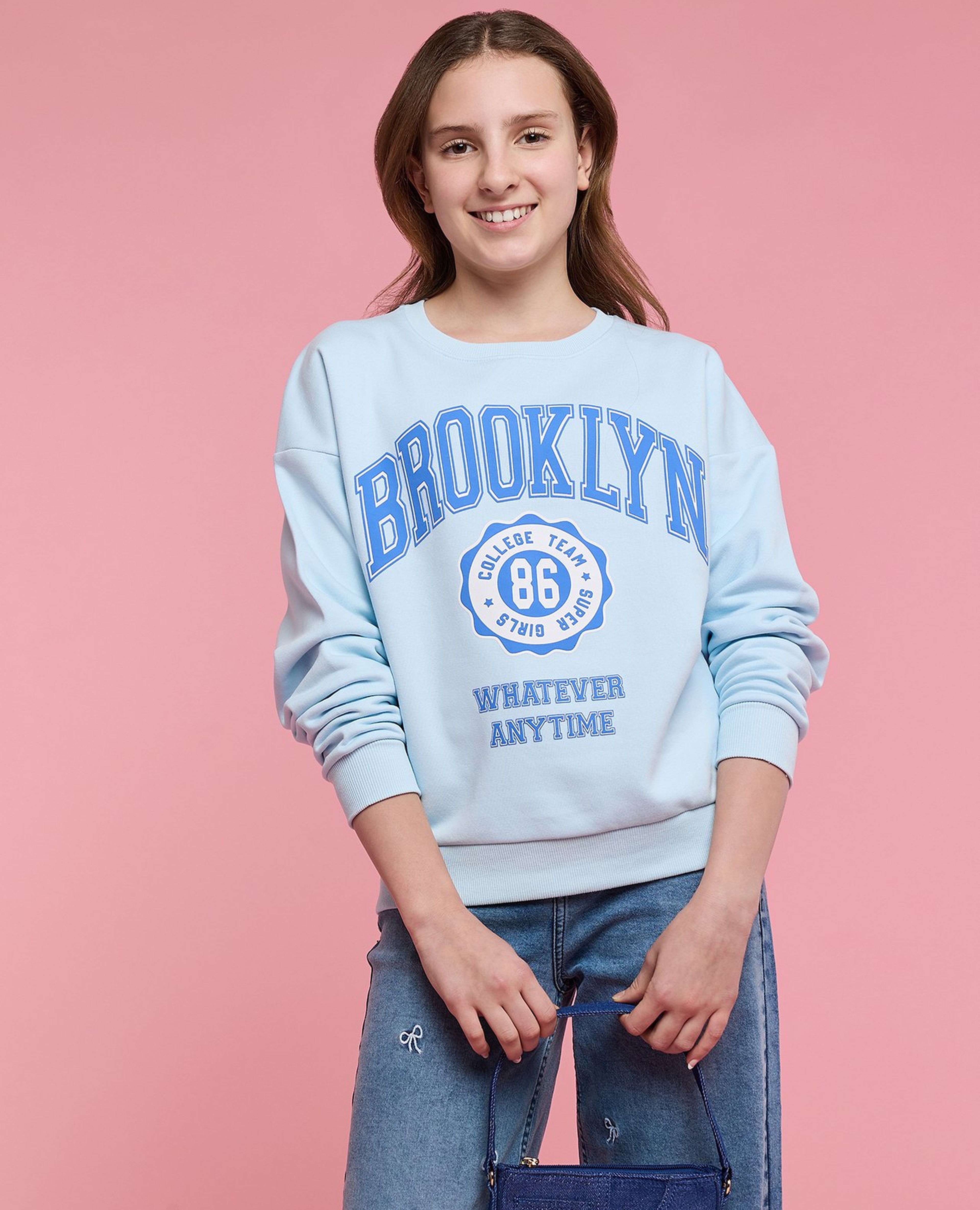 Typography Print Sweatshirt with Crew Neck and Long Sleeves