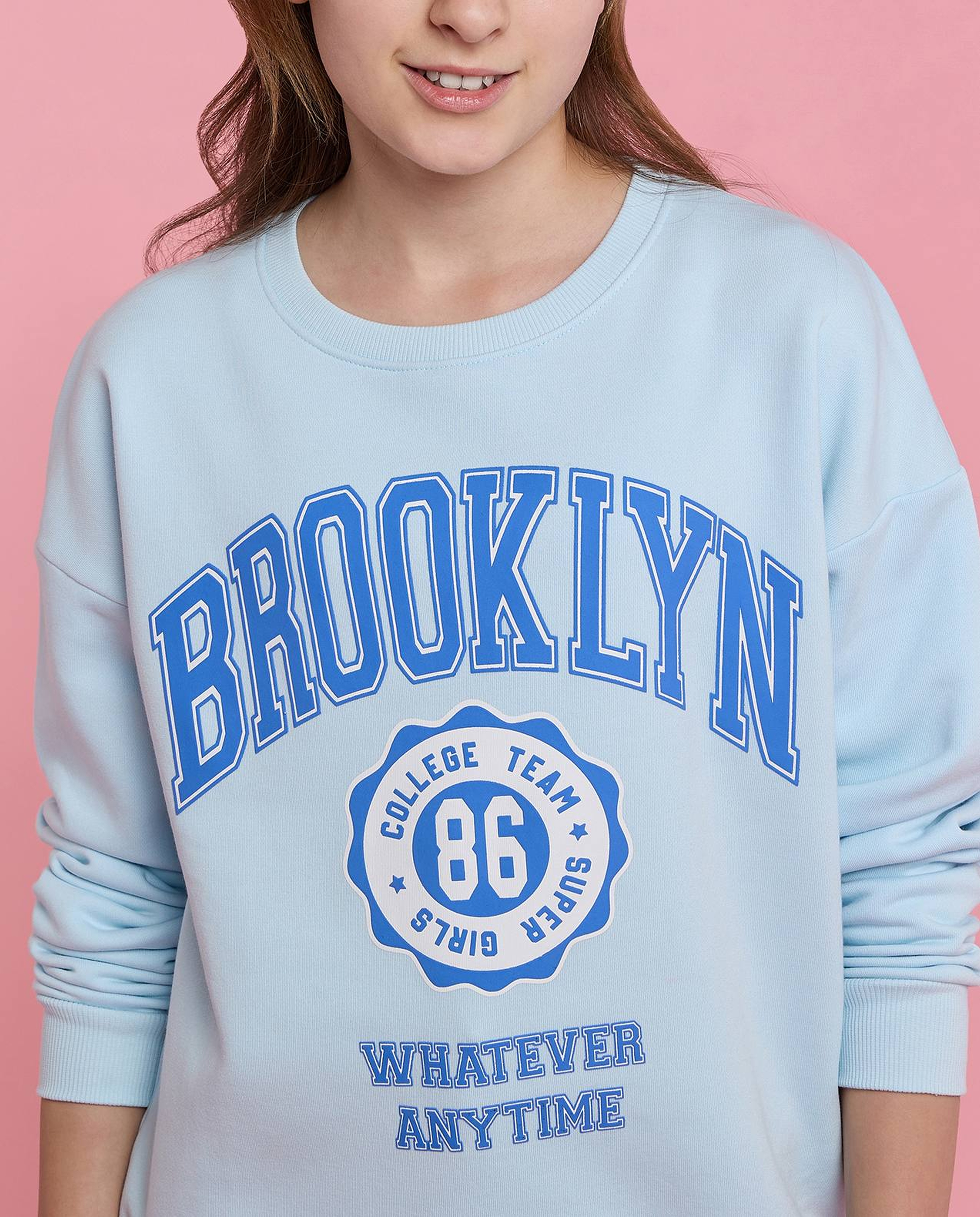 Typography Print Sweatshirt with Crew Neck and Long Sleeves