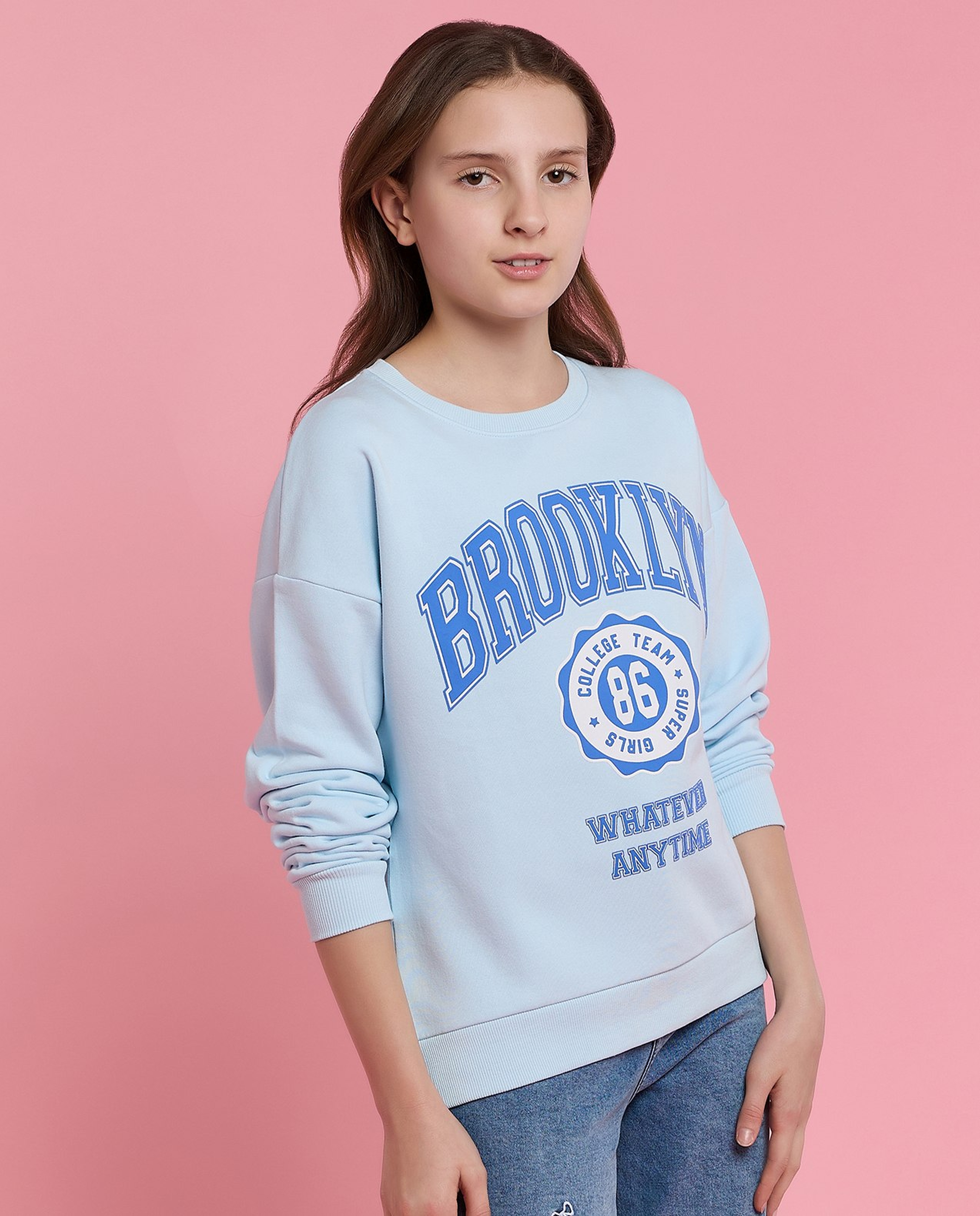 Typography Print Sweatshirt with Crew Neck and Long Sleeves