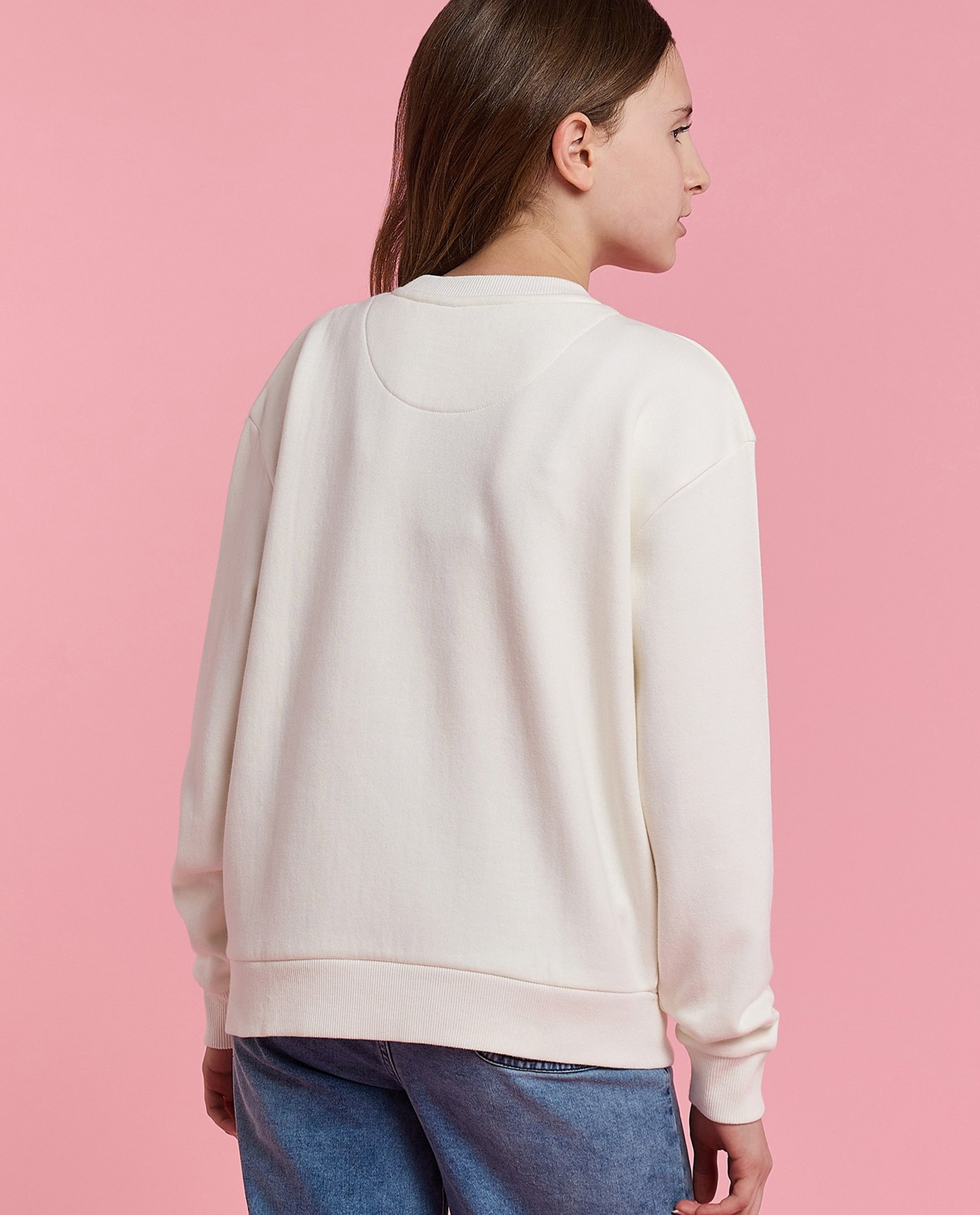 Typography Print Sweatshirt with Crew Neck and Long Sleeves