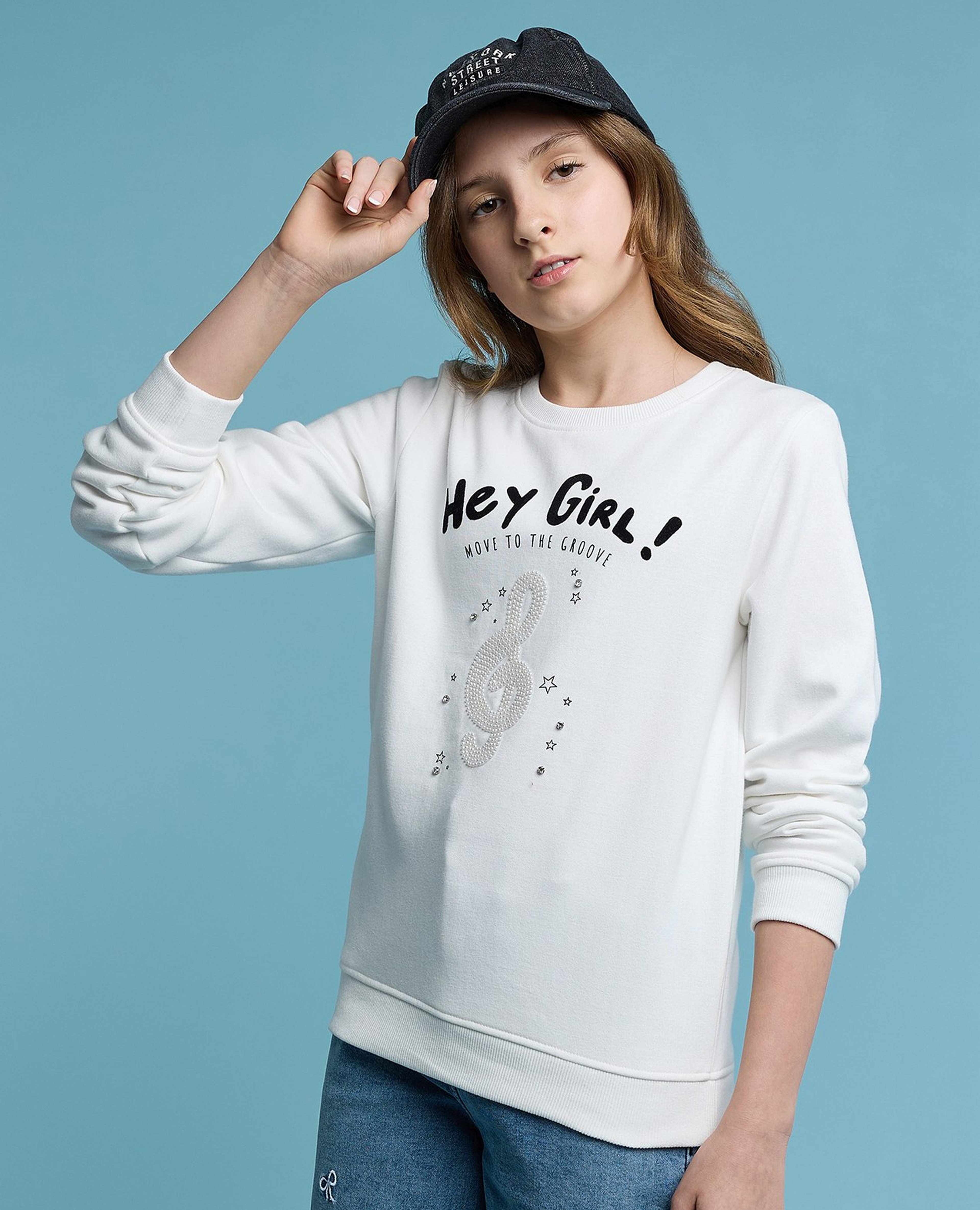 Typography Print Sweatshirt with Crew Neck and Long Sleeves