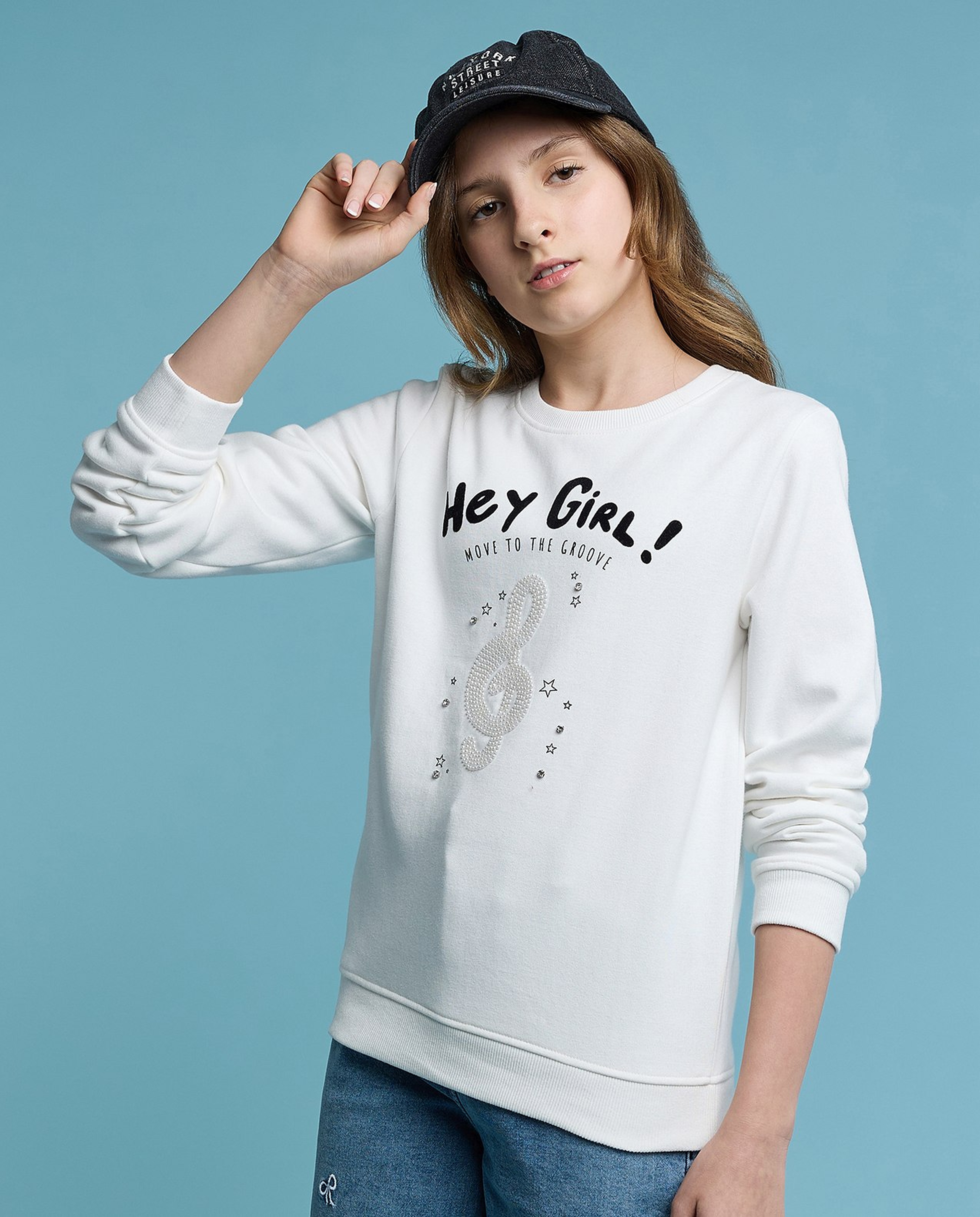 Typography Print Sweatshirt with Crew Neck and Long Sleeves
