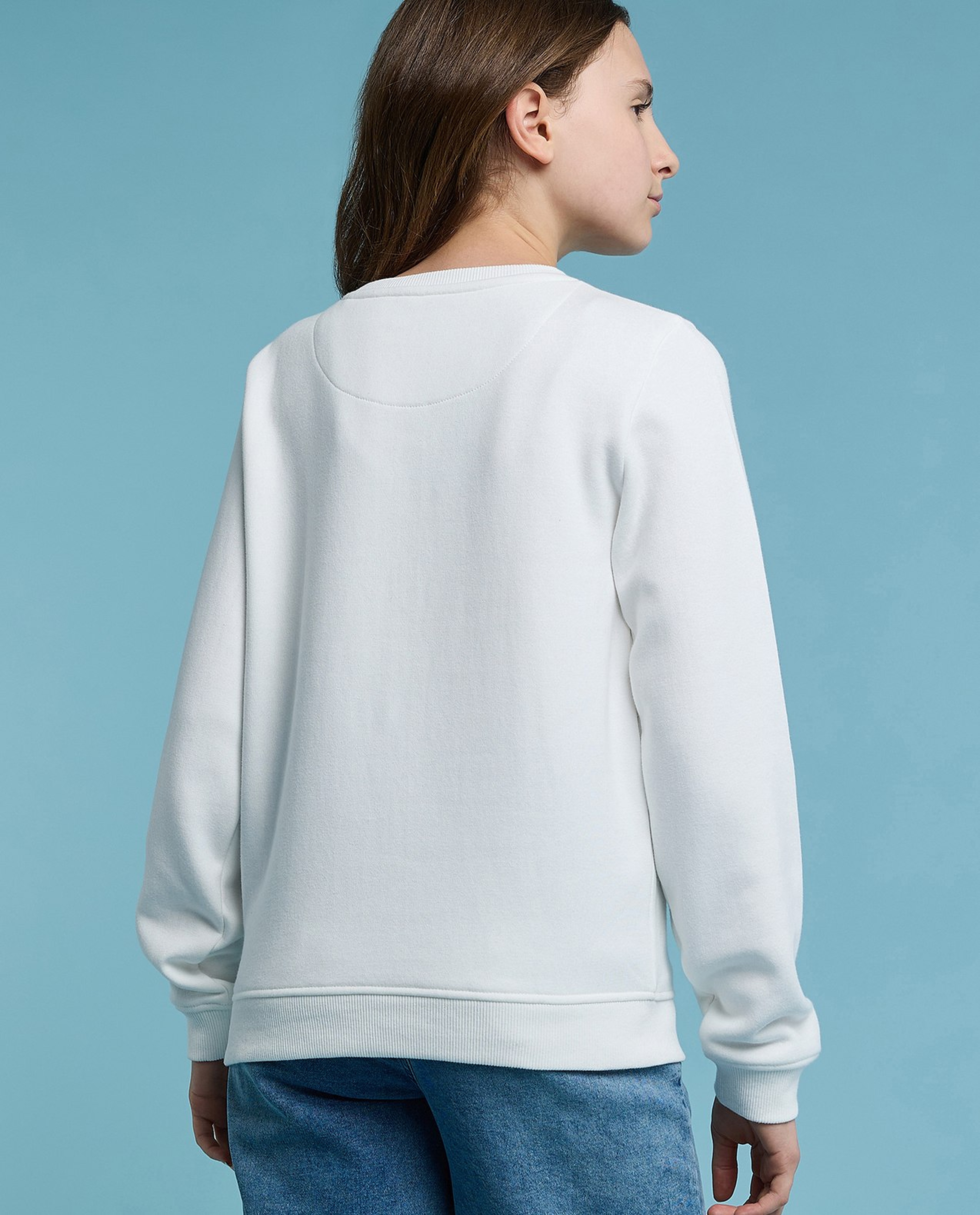 Typography Print Sweatshirt with Crew Neck and Long Sleeves