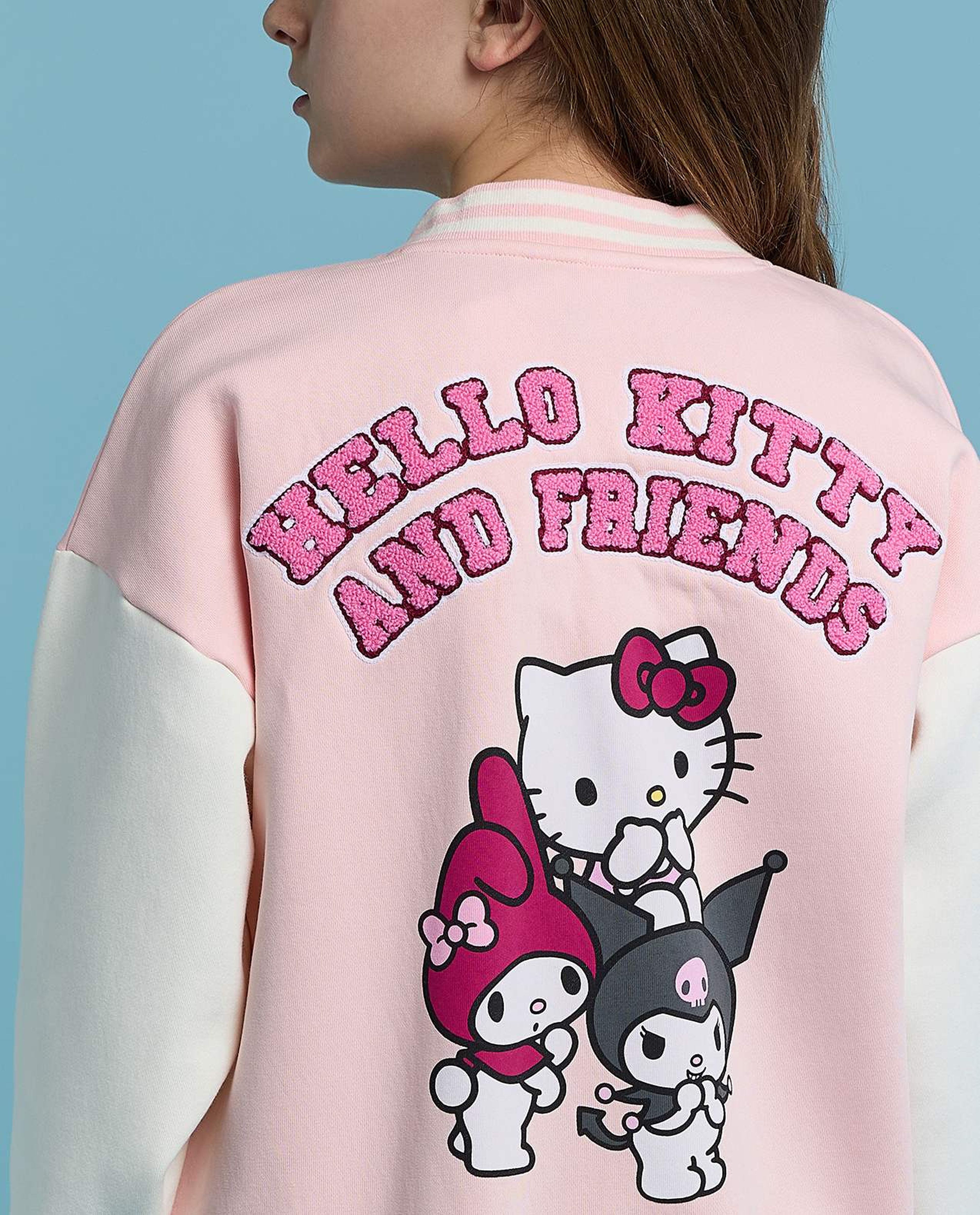 Hello Kitty & Friends Print Bomber Jacket with Button Closure