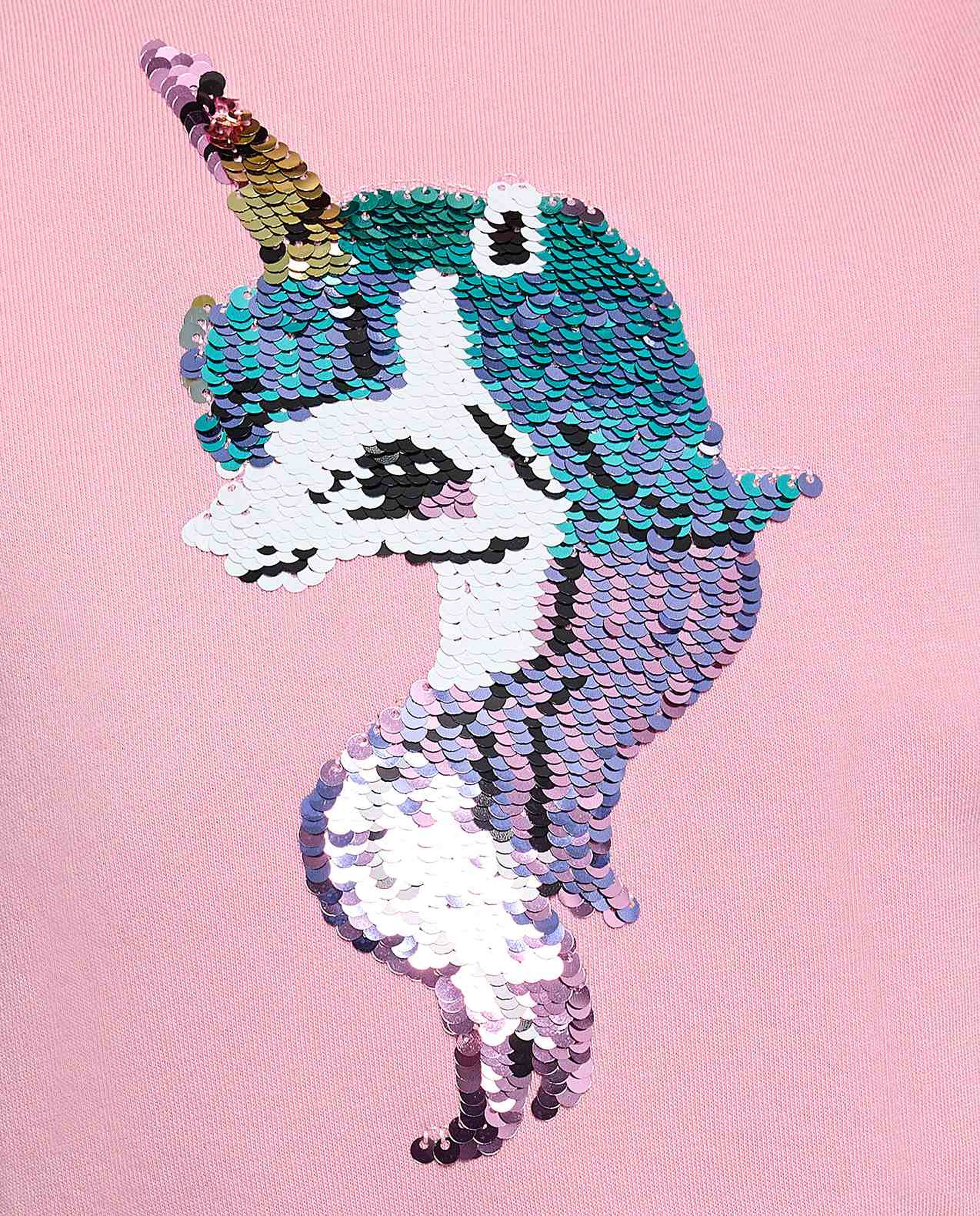Sequined Unicorn Sweatshirt with Crew Neck and Long Sleeves